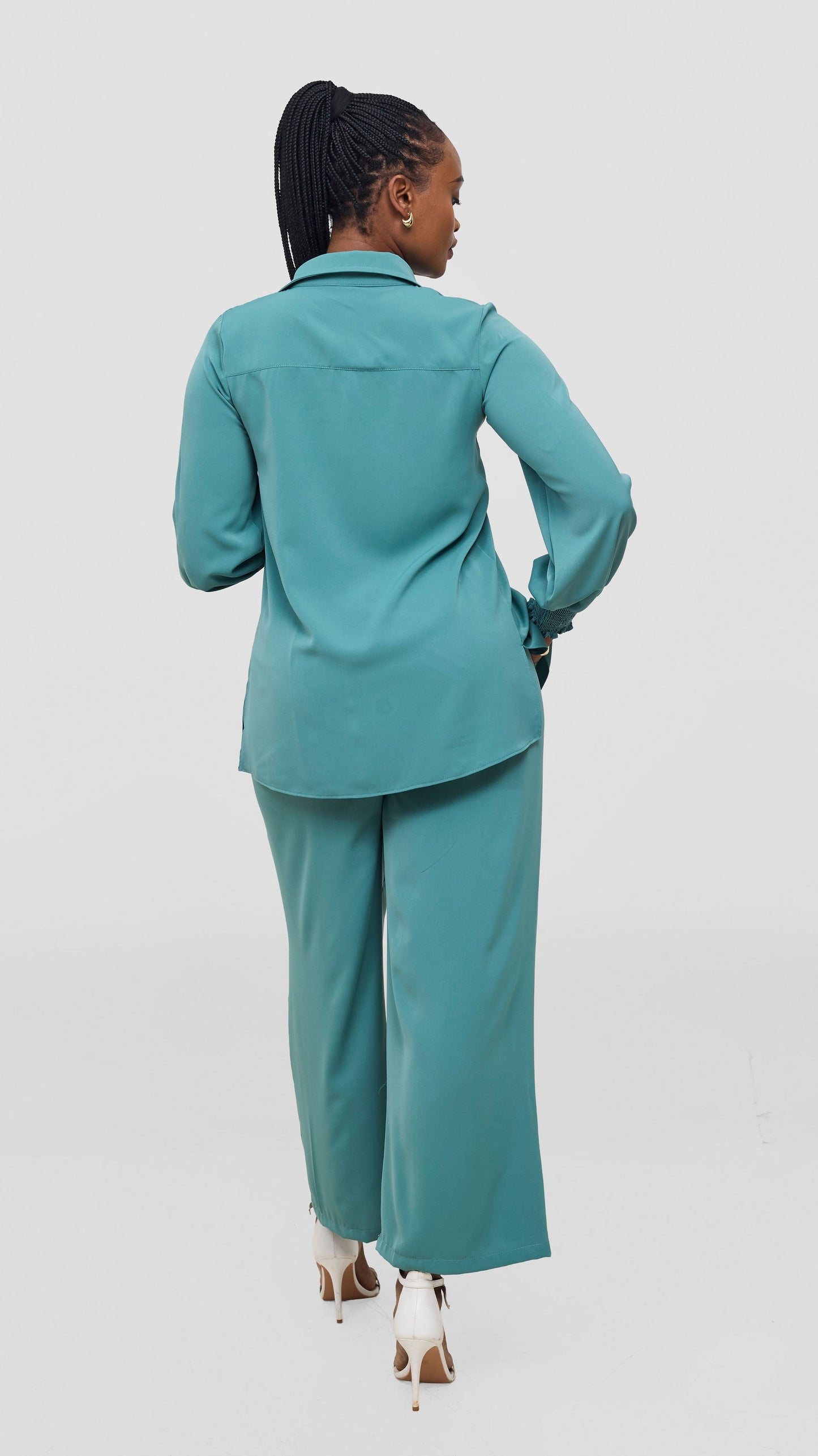 Vivo Wastani Shirred Sleeve Easy Fit Shirt - Dusty Green