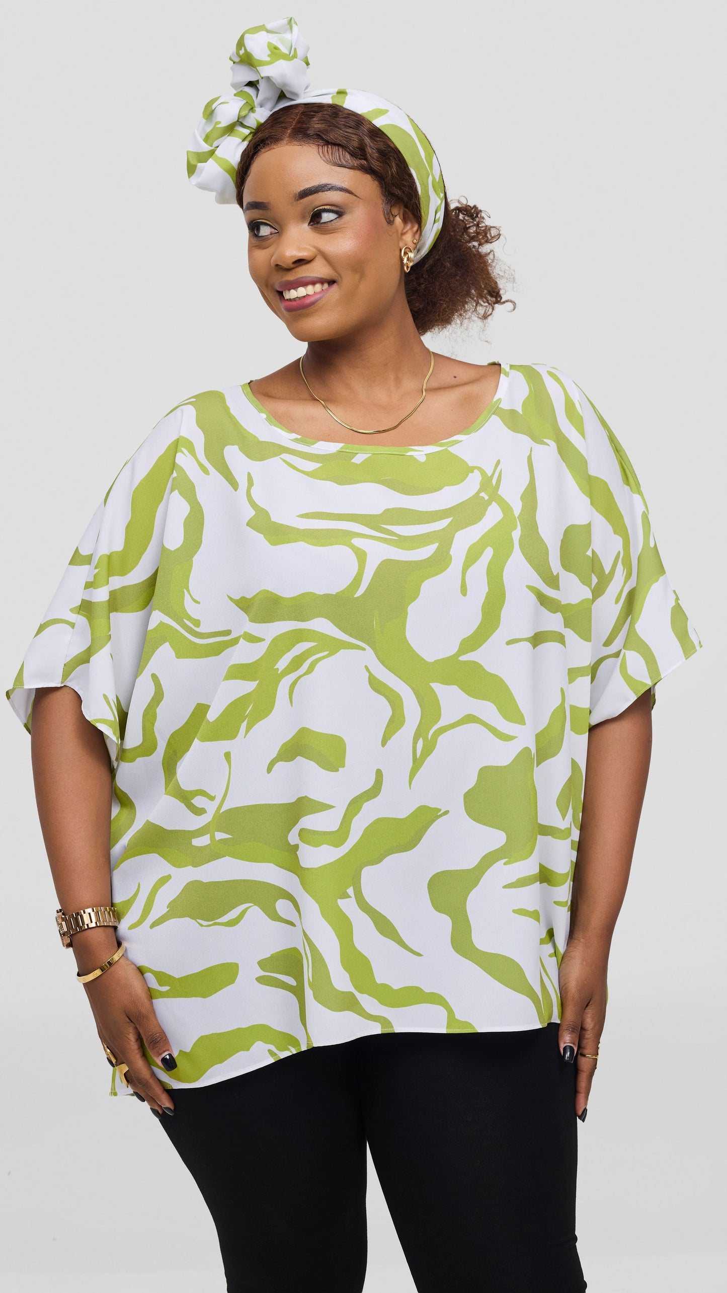 Vivo Maisha Wide High Low Top - White / Olive Ika Print
