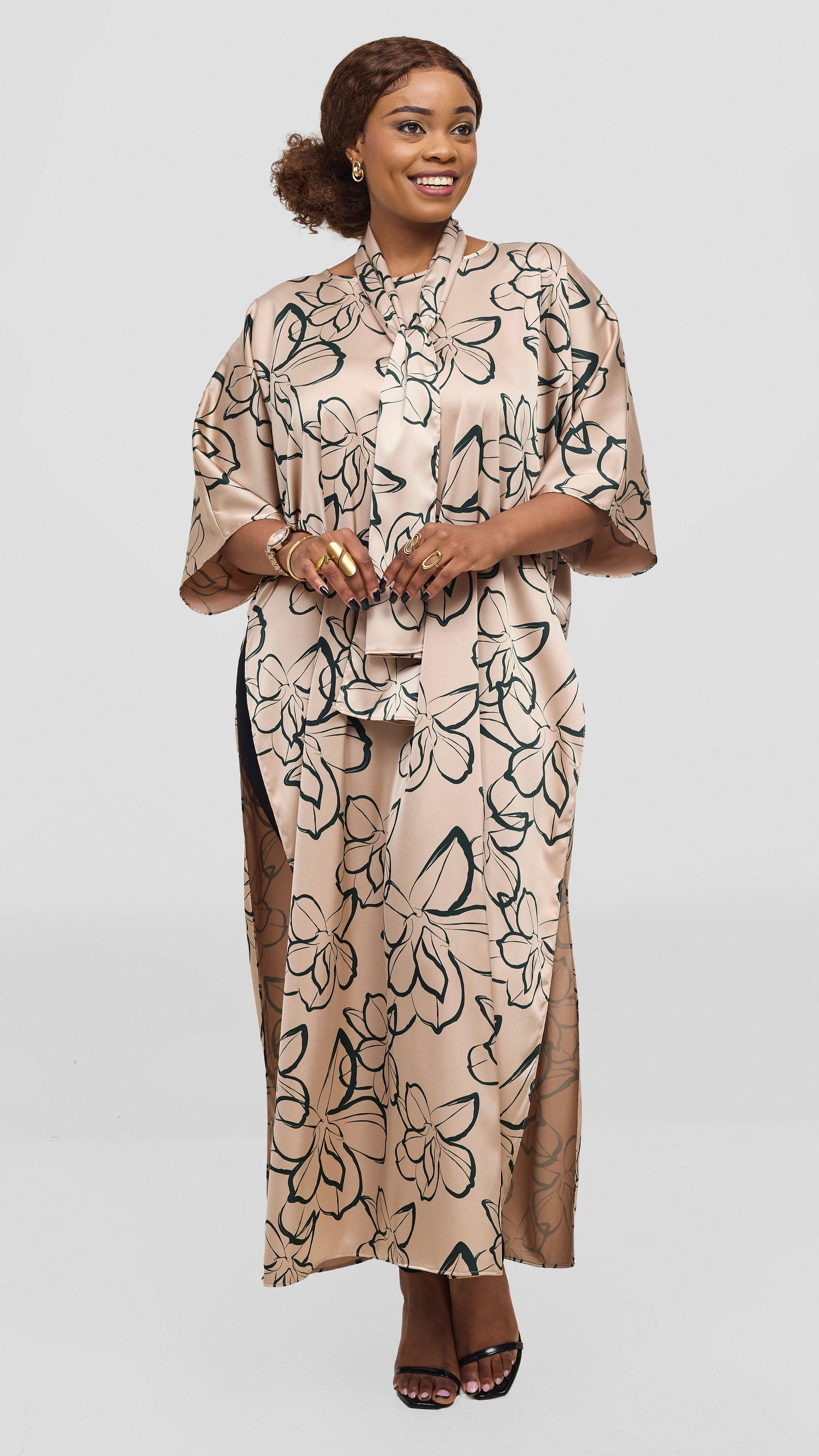 Vivo Lani Maxi Top - Taupe / Green Ruvu Print