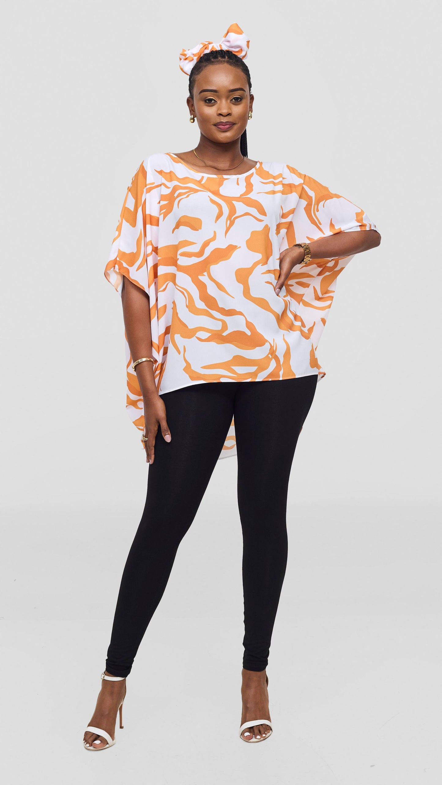 Vivo Maisha Wide High Low Top - White / Orange Ika Print