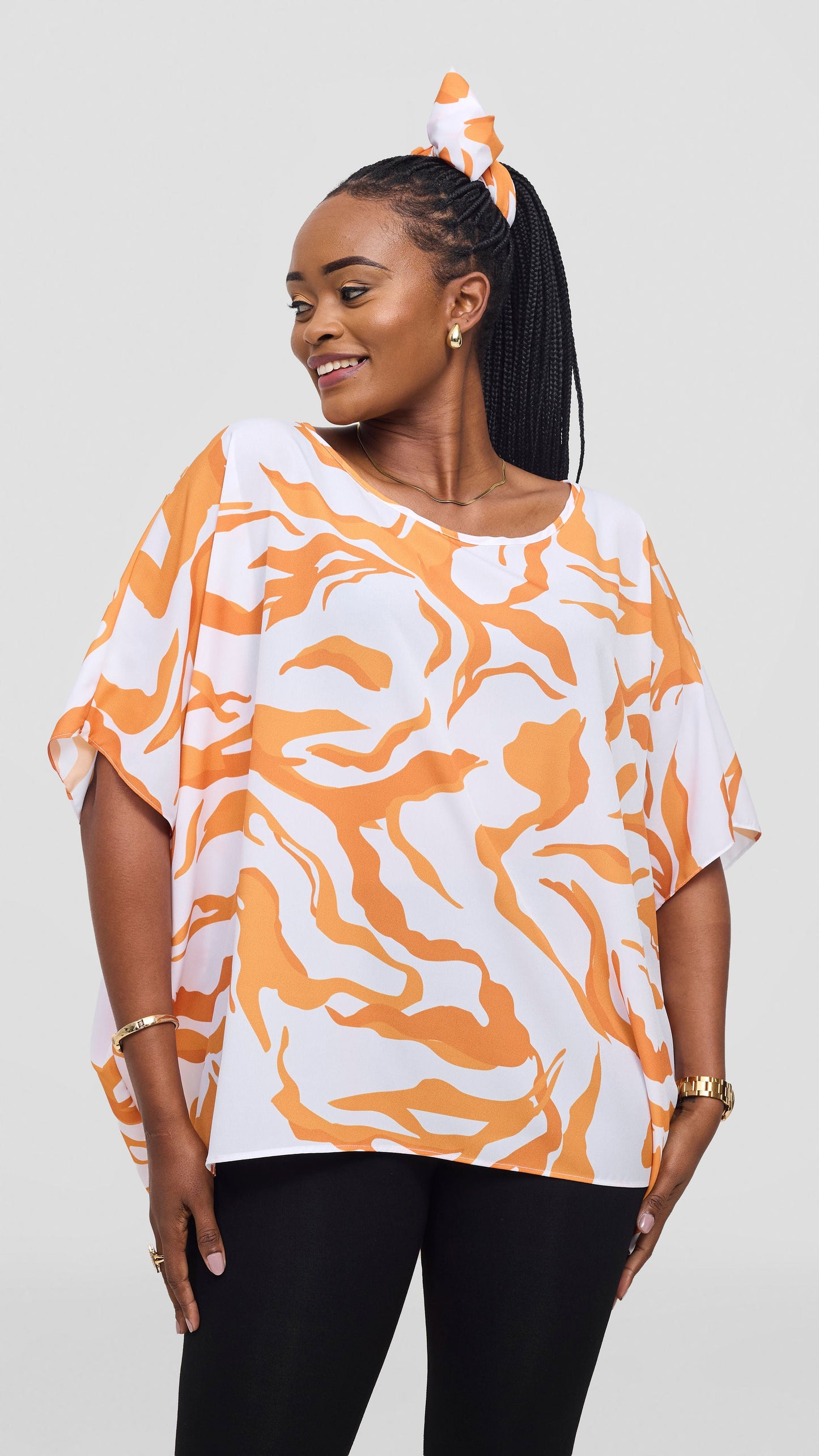 Vivo Maisha Wide High Low Top - White / Orange Ika Print