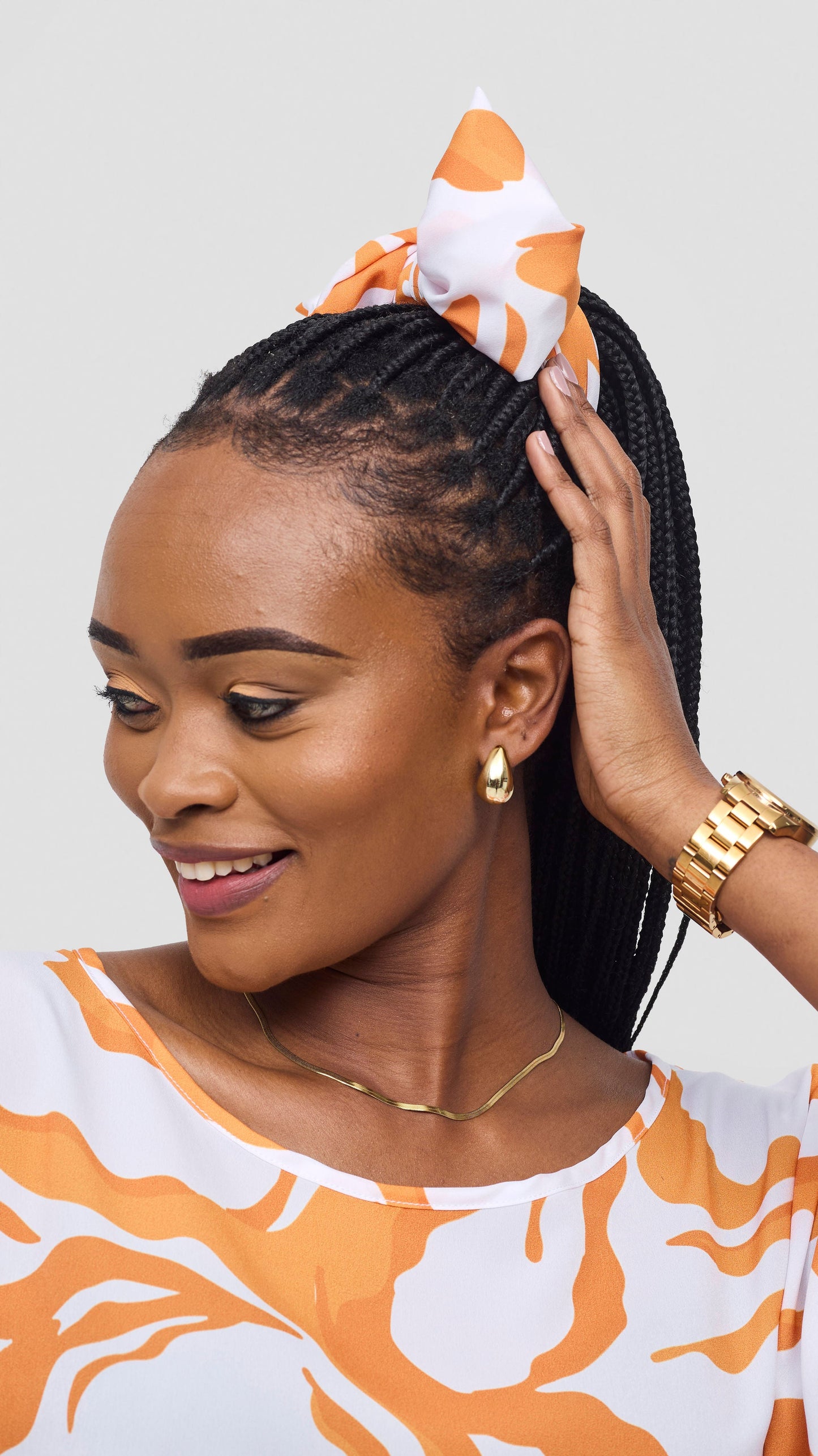 Vivo Maisha Wide High Low Top - White / Orange Ika Print