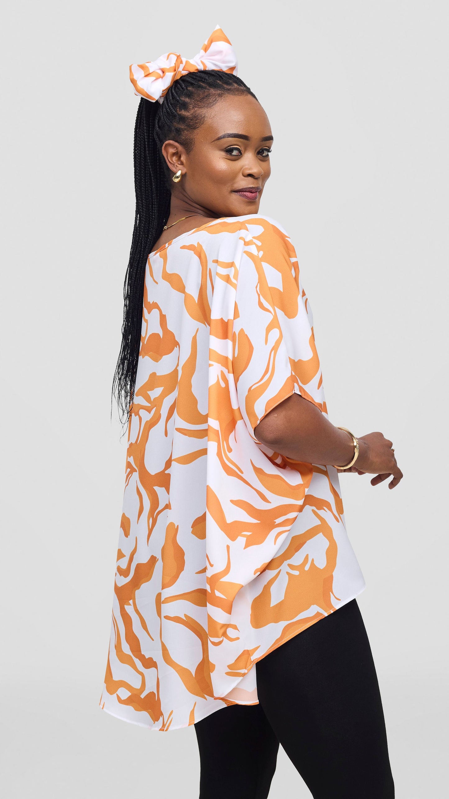 Vivo Maisha Wide High Low Top - White / Orange Ika Print