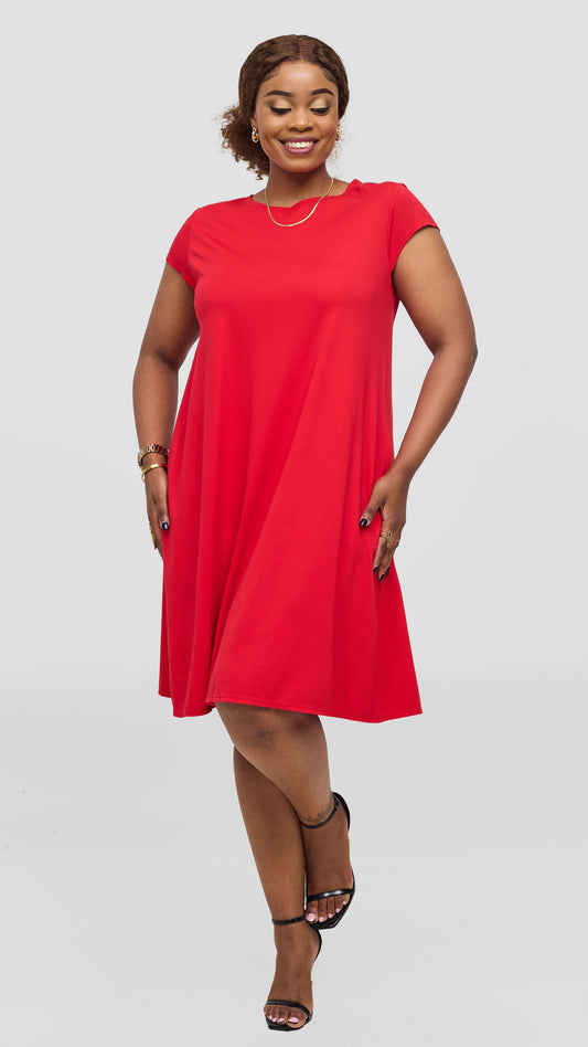 Vivo Pendo Cap Sleeve Tent Knee Length Dress - Dark Red