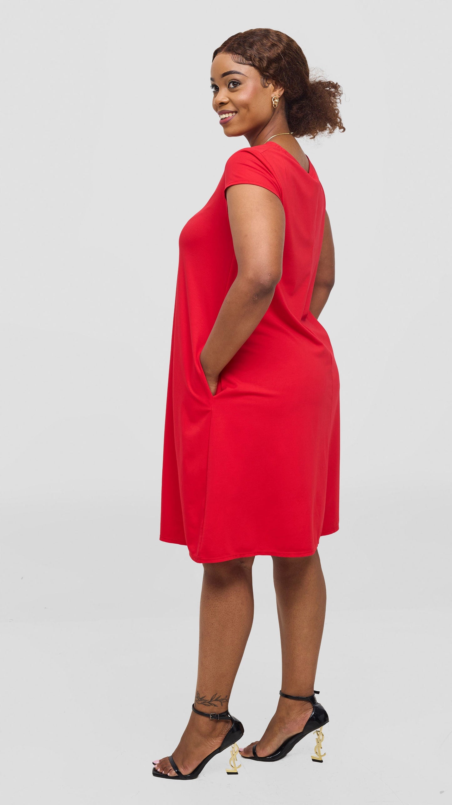 Vivo Pendo Cap Sleeve Tent Knee Length Dress - Dark Red