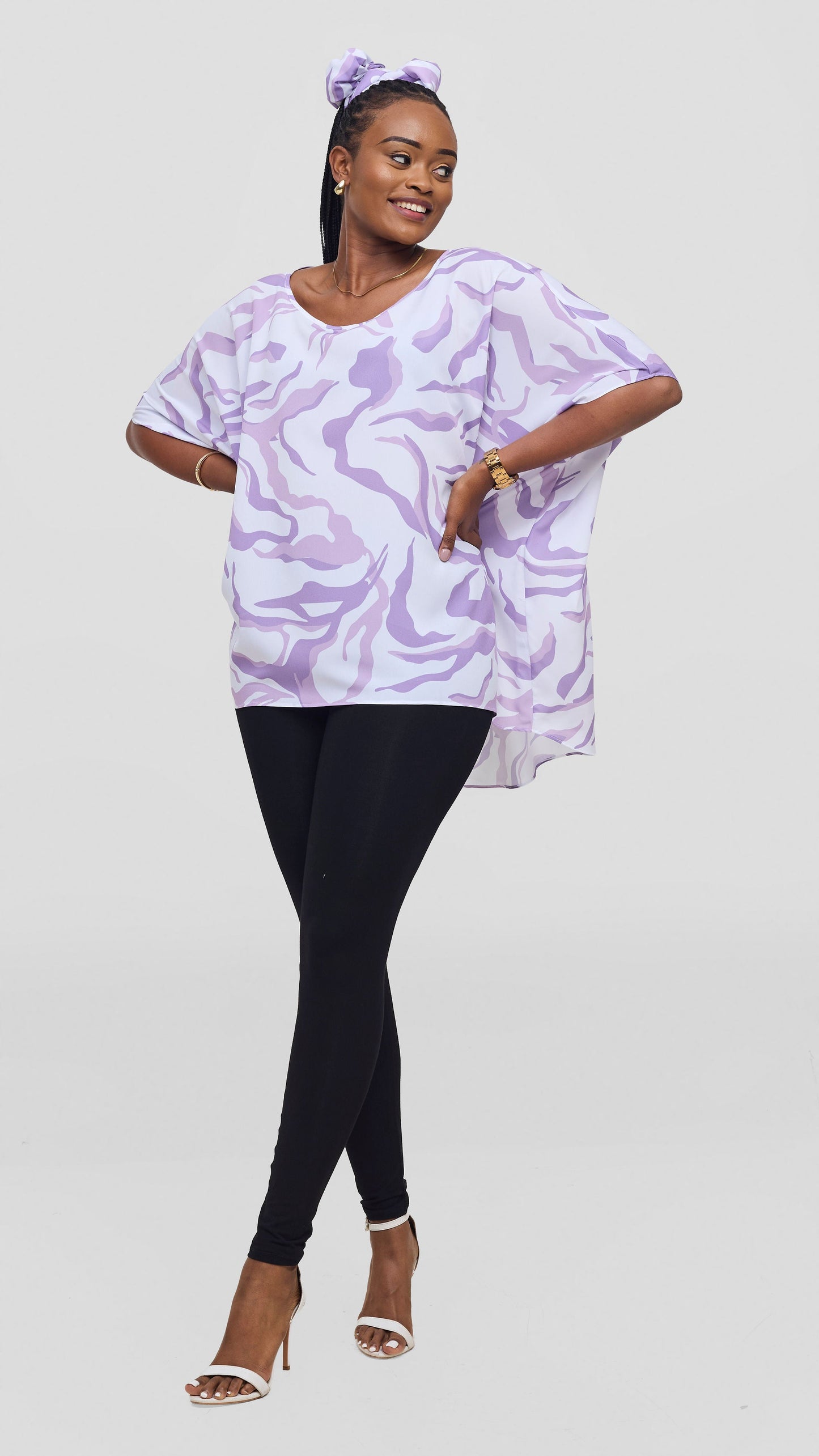 Vivo Maisha Wide High Low Top - White / Lilac Ika Print