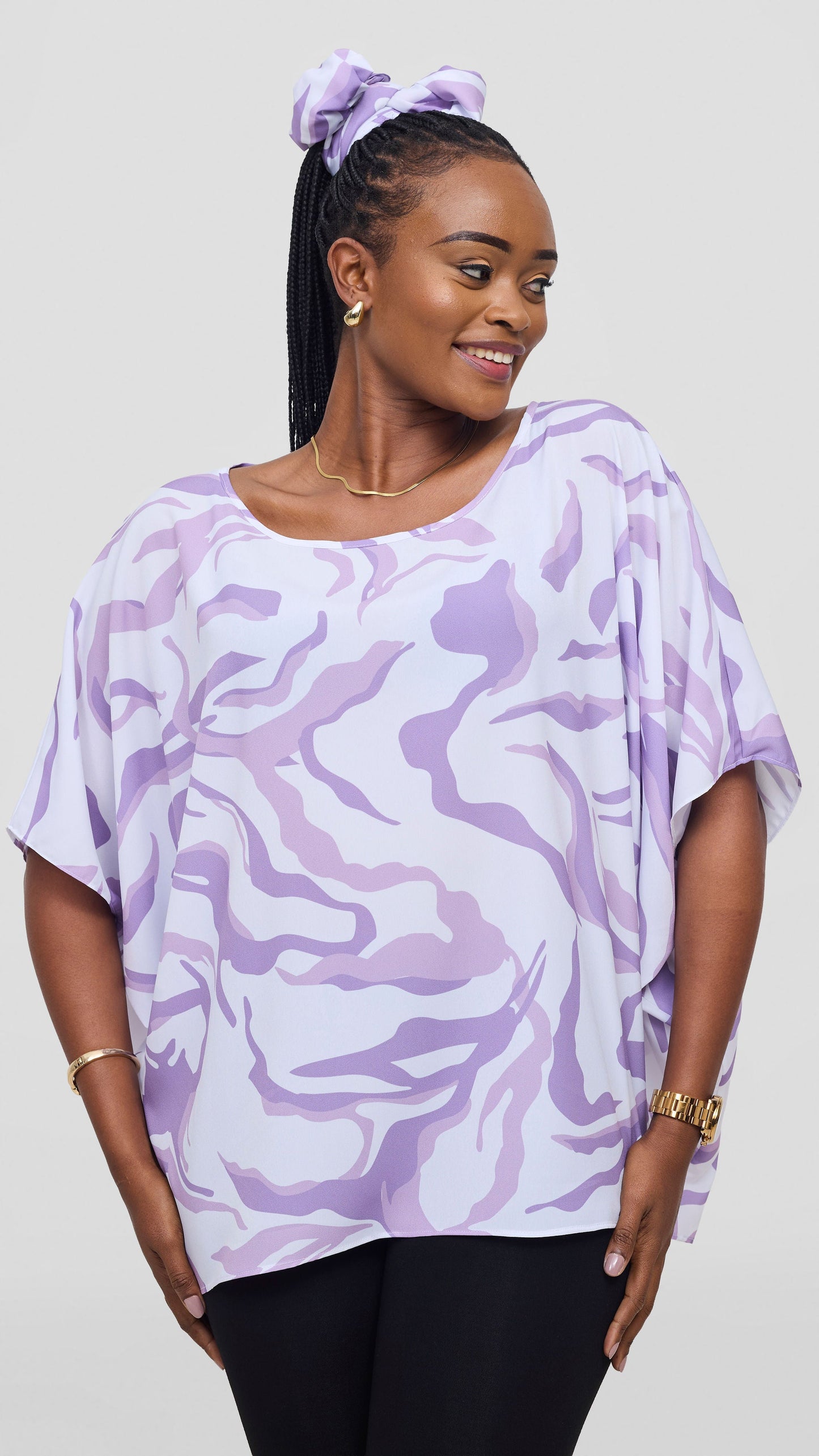 Vivo Maisha Wide High Low Top - White / Lilac Ika Print