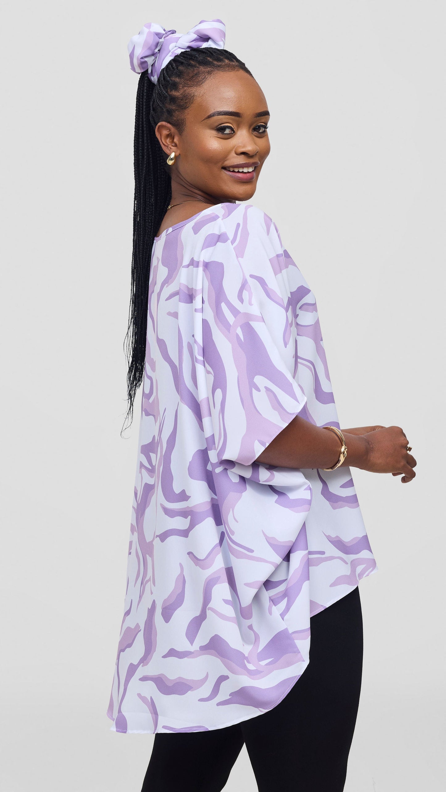 Vivo Maisha Wide High Low Top - White / Lilac Ika Print