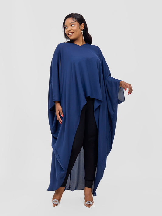 Vivo Malindi V-Neck High Low Kaftan Top - Light Navy