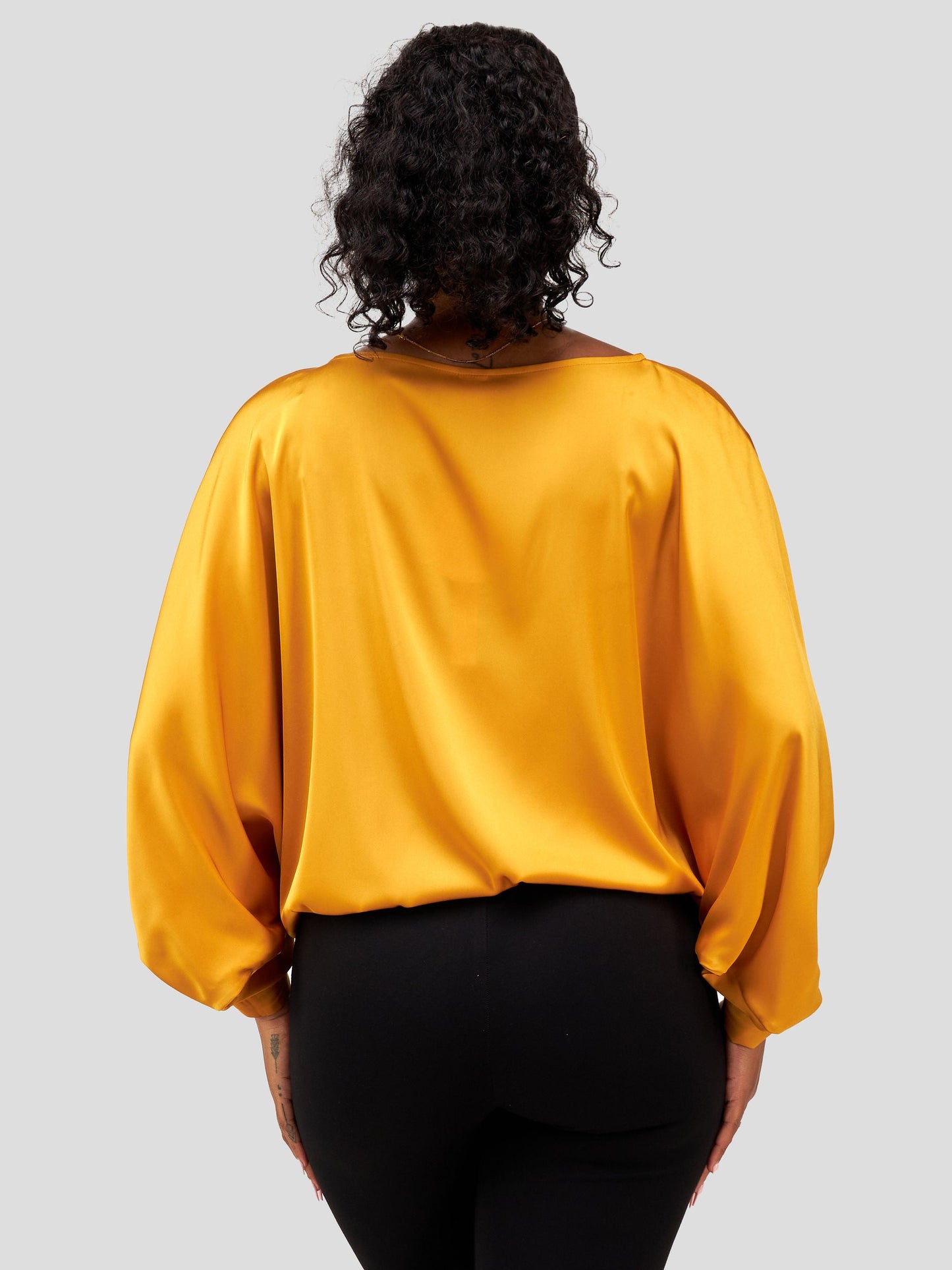 Vivo Sawari Crossed Cuff Batwing Top in Satin - Mustard