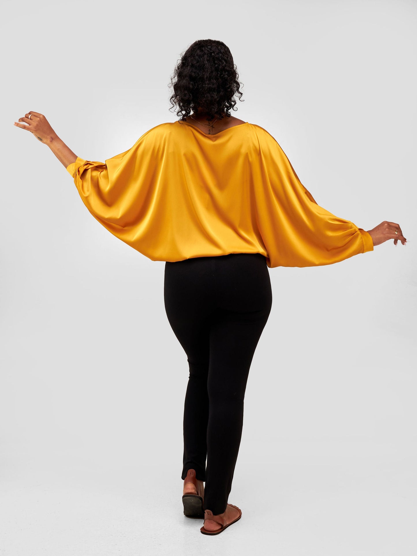 Vivo Sawari Crossed Cuff Batwing Top in Satin - Mustard