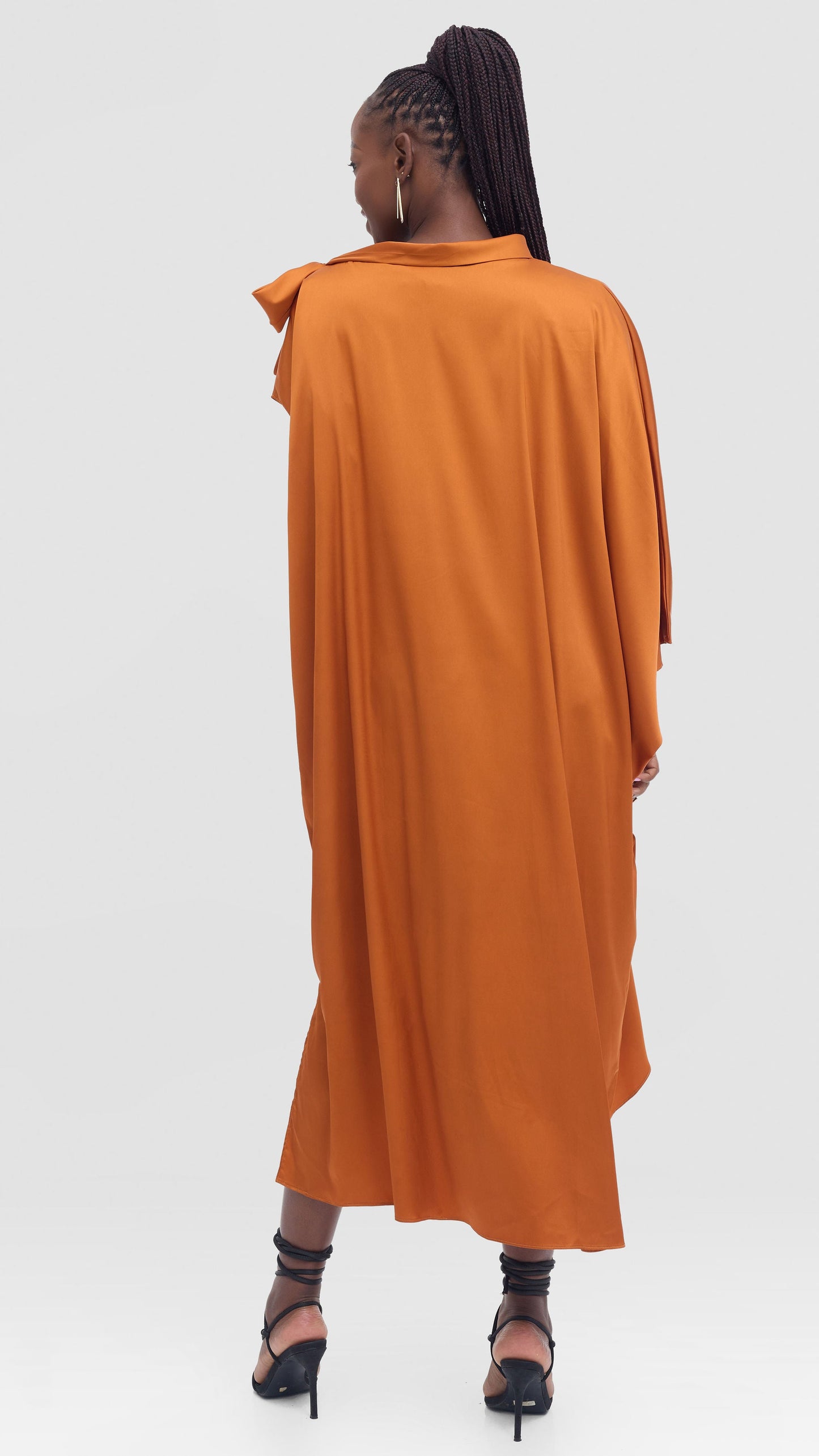 Vivo Takali Asymmetrical Midi Length Kaftan In Satin - Rust