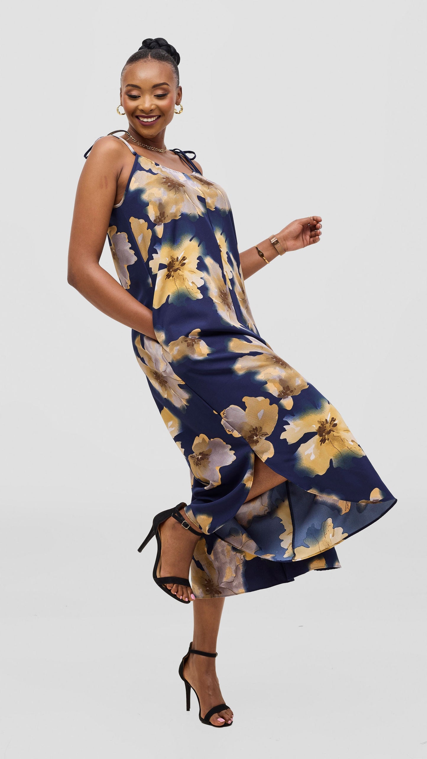 Vivo Liora Strappy Culotte Jumpsuit - Navy / Tan Print