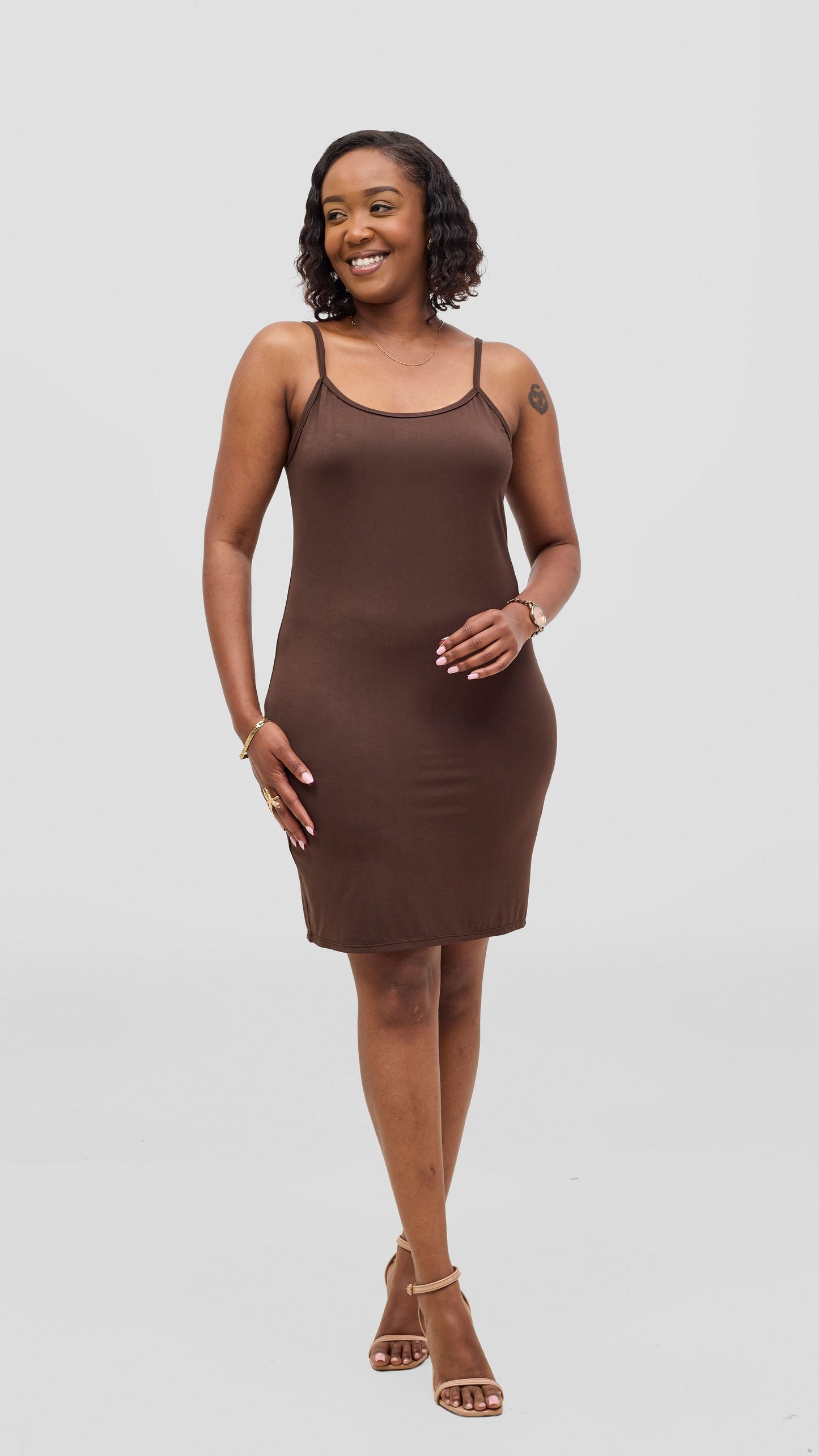 Vivo Rayon Jersey Slip Dress - Chocolate