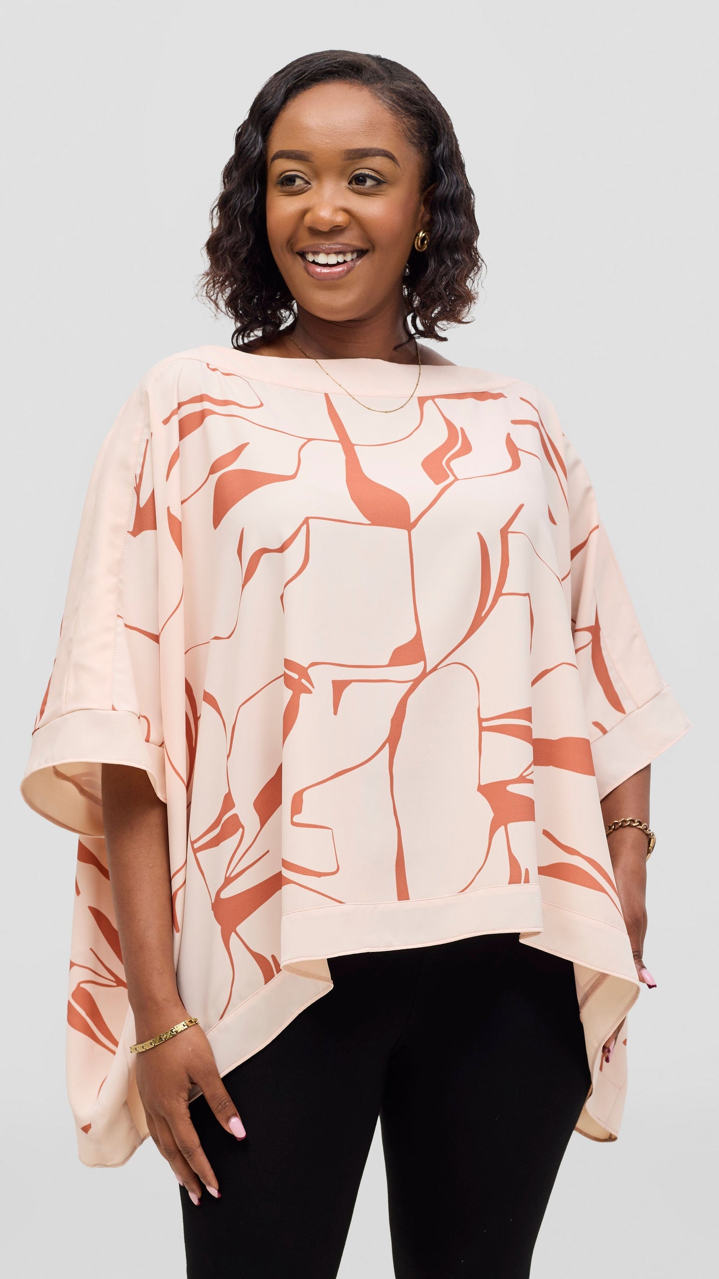 Vivo Liora Kaftan Top - Cream / Coral Ziza Print