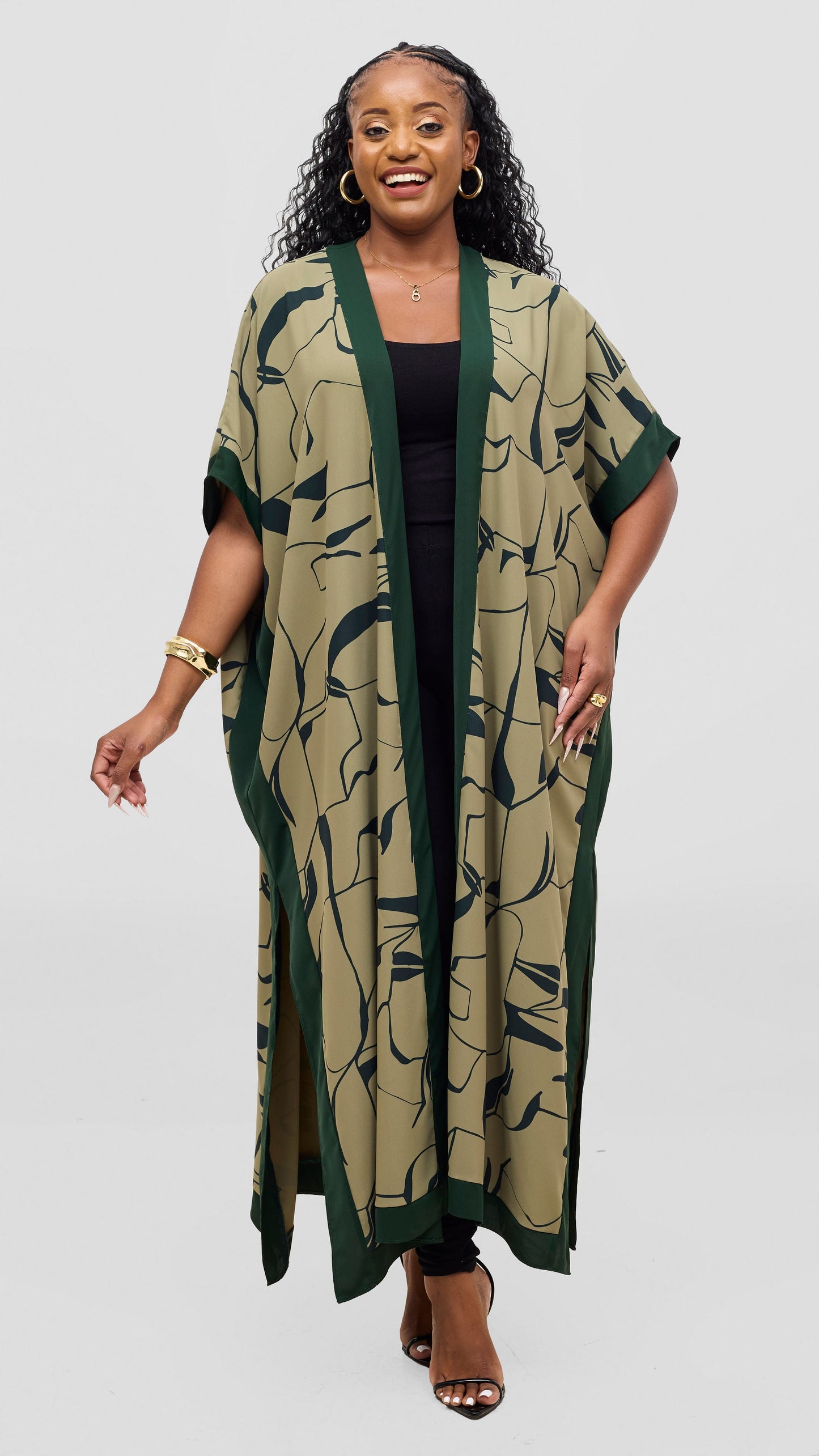 Vivo Liora Maxi Kimono - Olive / Green Ziza Print
