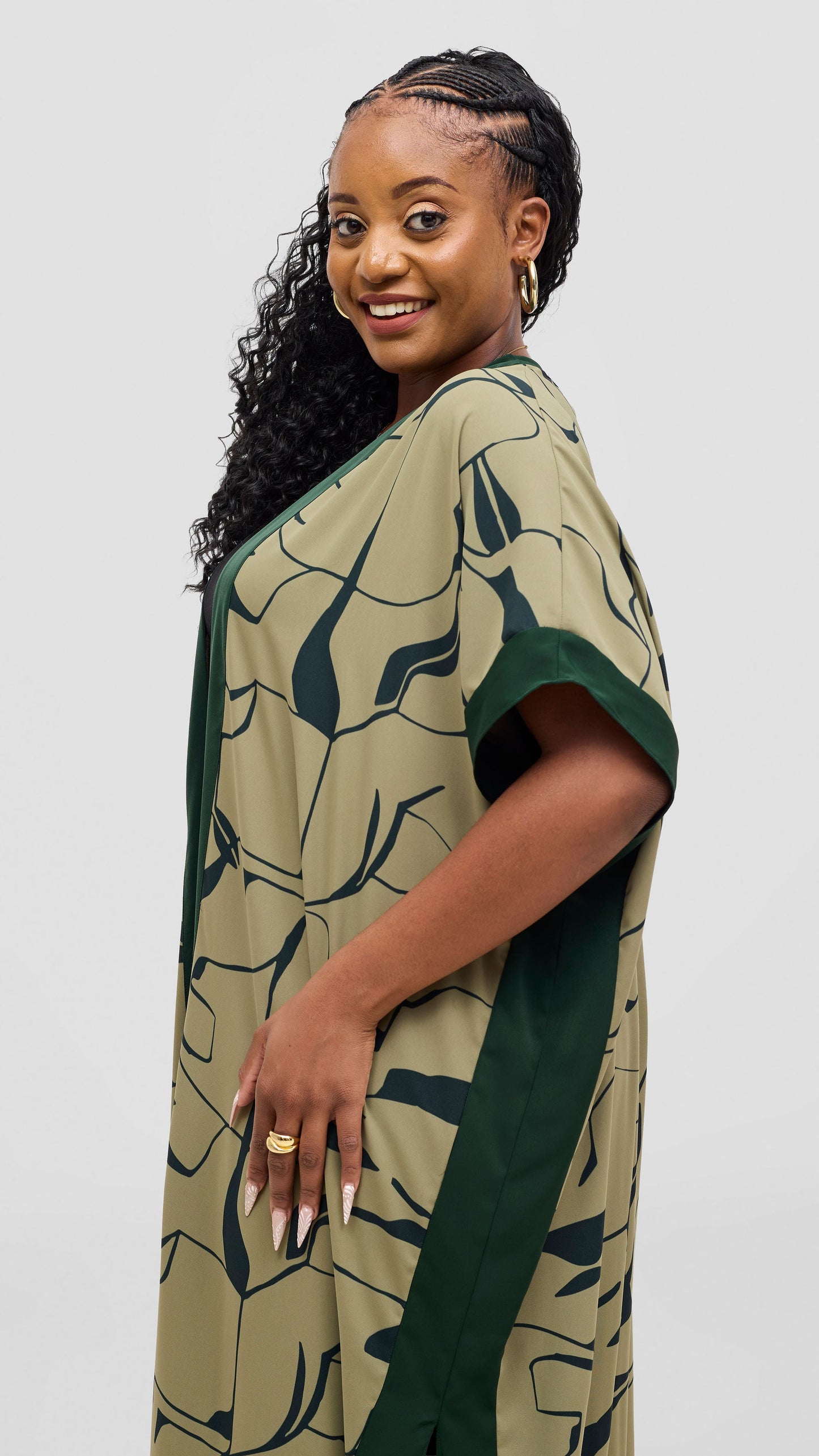 Vivo Liora Maxi Kimono - Olive / Green Ziza Print