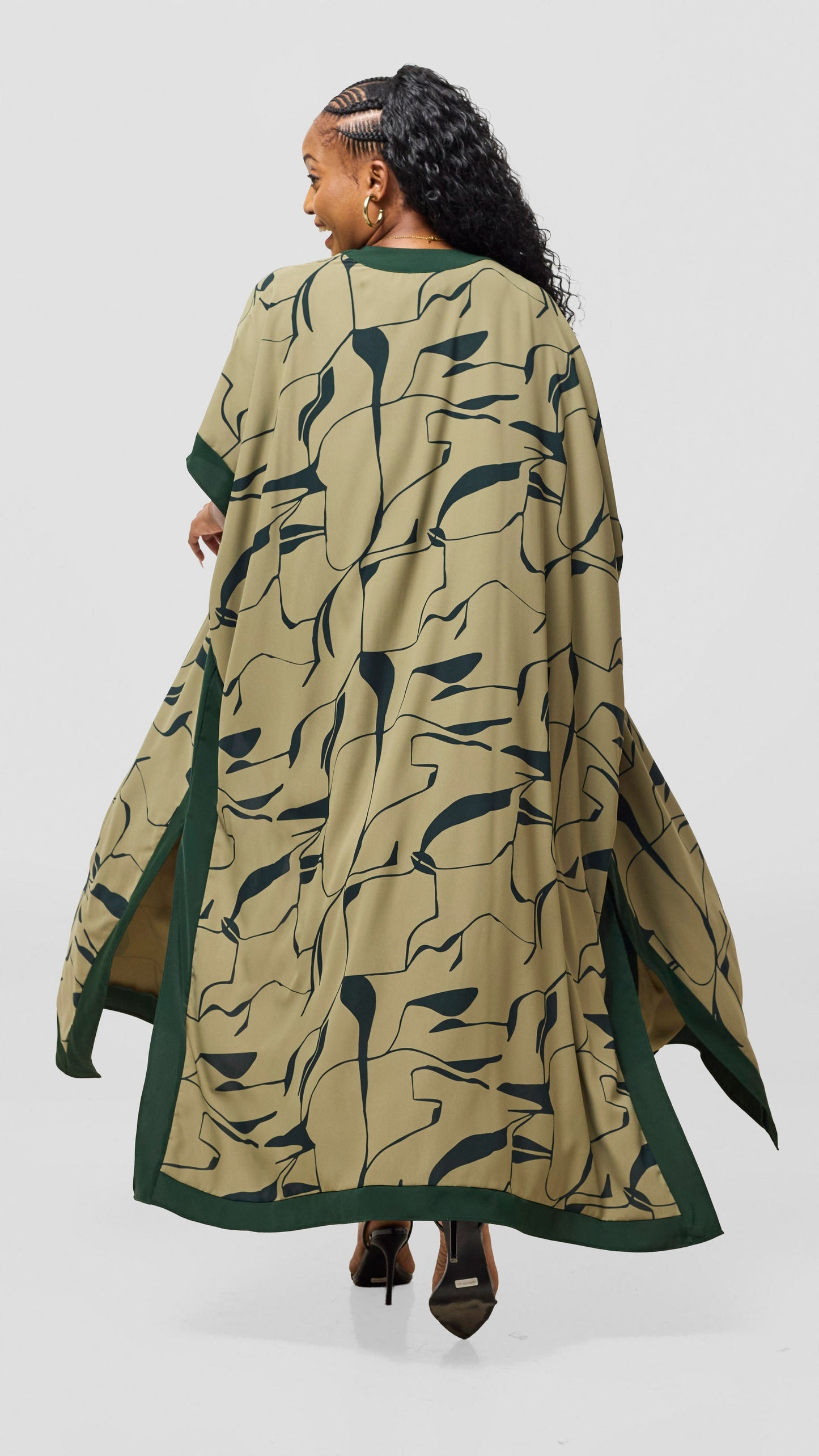 Vivo Liora Maxi Kimono - Olive / Green Ziza Print