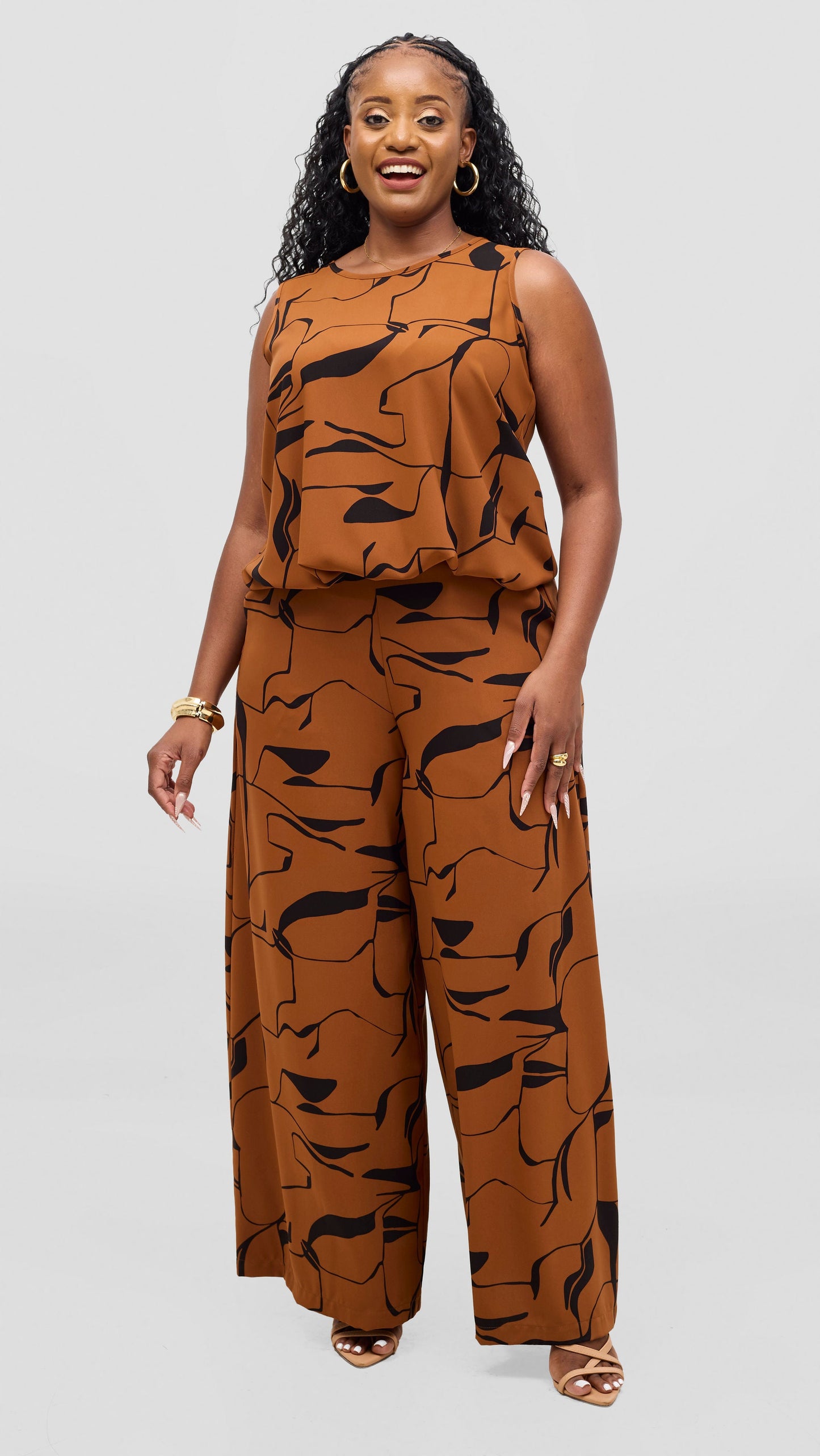 Vivo Liora Wide Leg Pants - Rust / Black Ziza Print