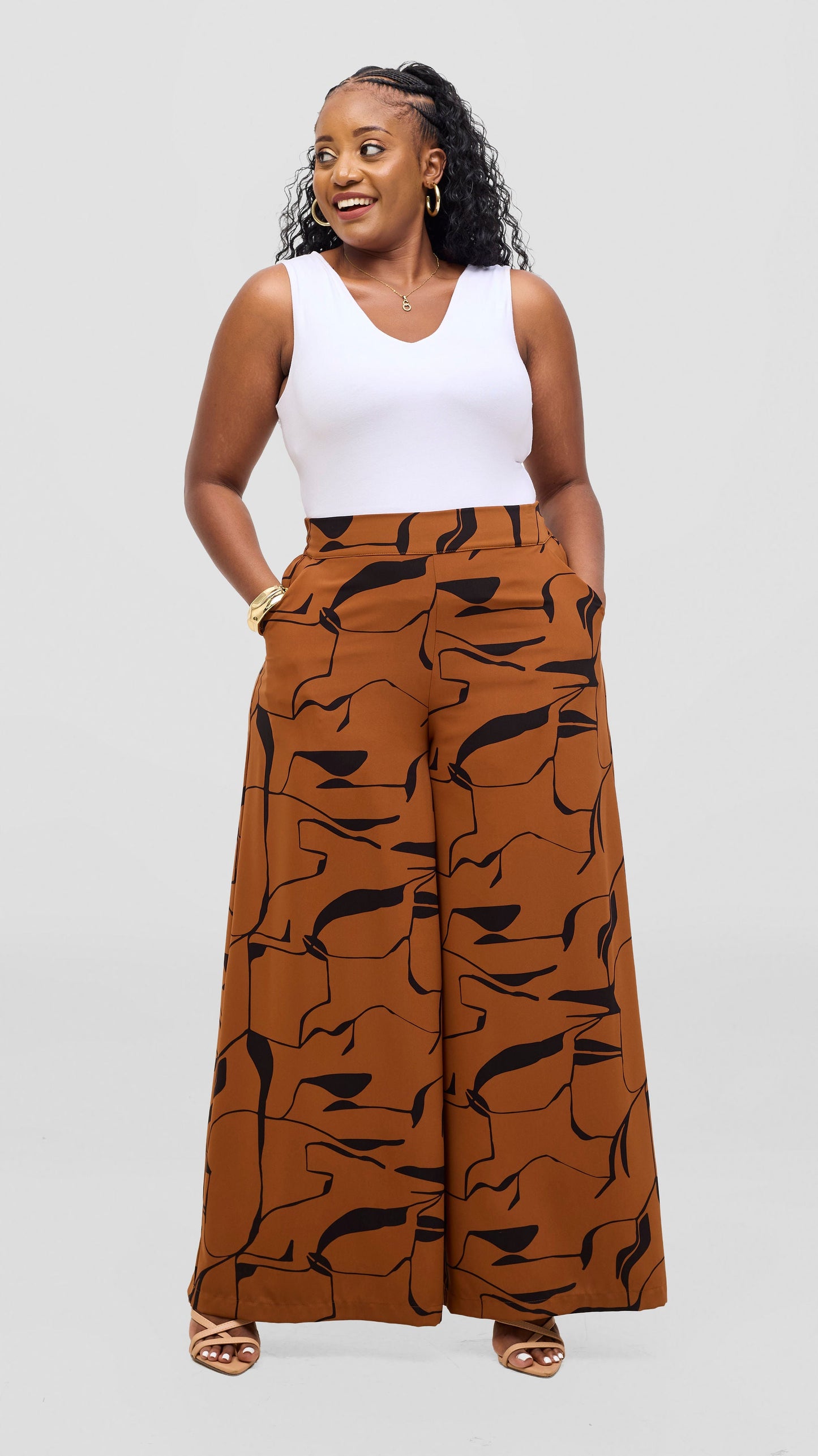 Vivo Liora Wide Leg Pants - Rust / Black Ziza Print