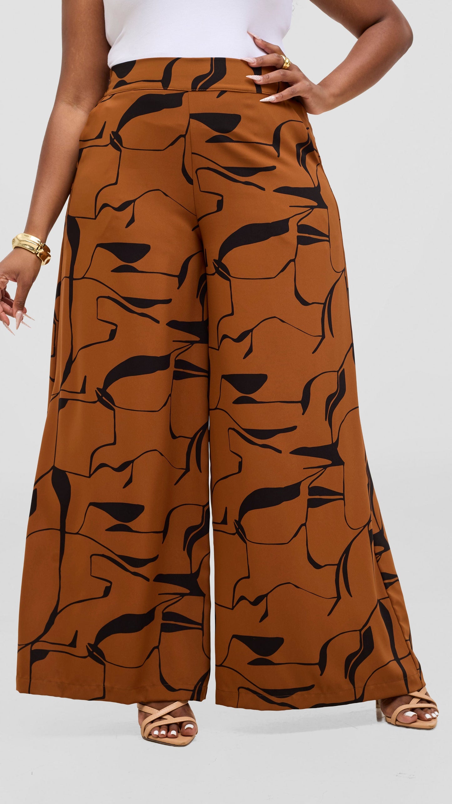 Vivo Liora Wide Leg Pants - Rust / Black Ziza Print