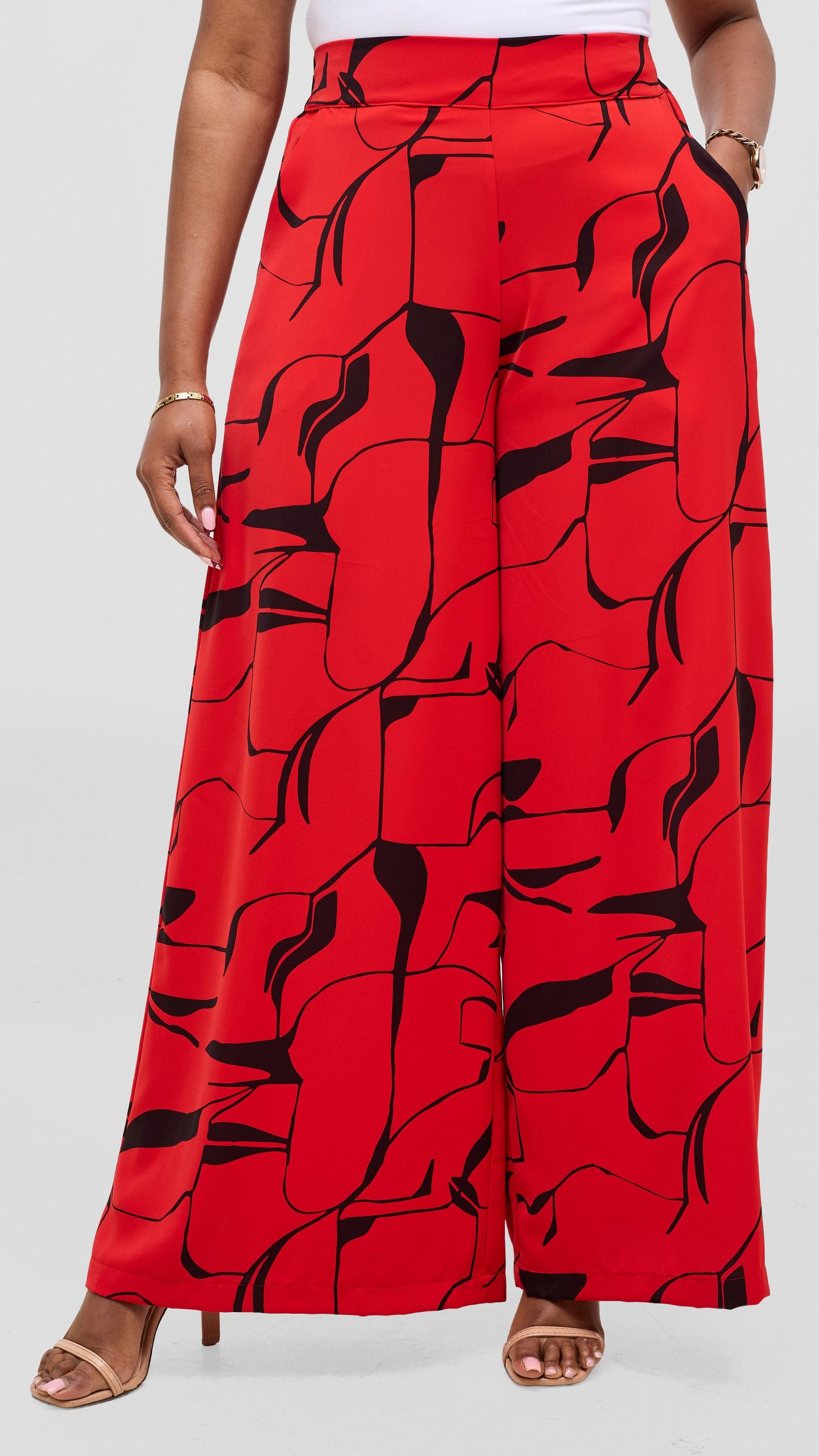 Vivo Liora Wide Leg Pants - Red / Black Ziza Print