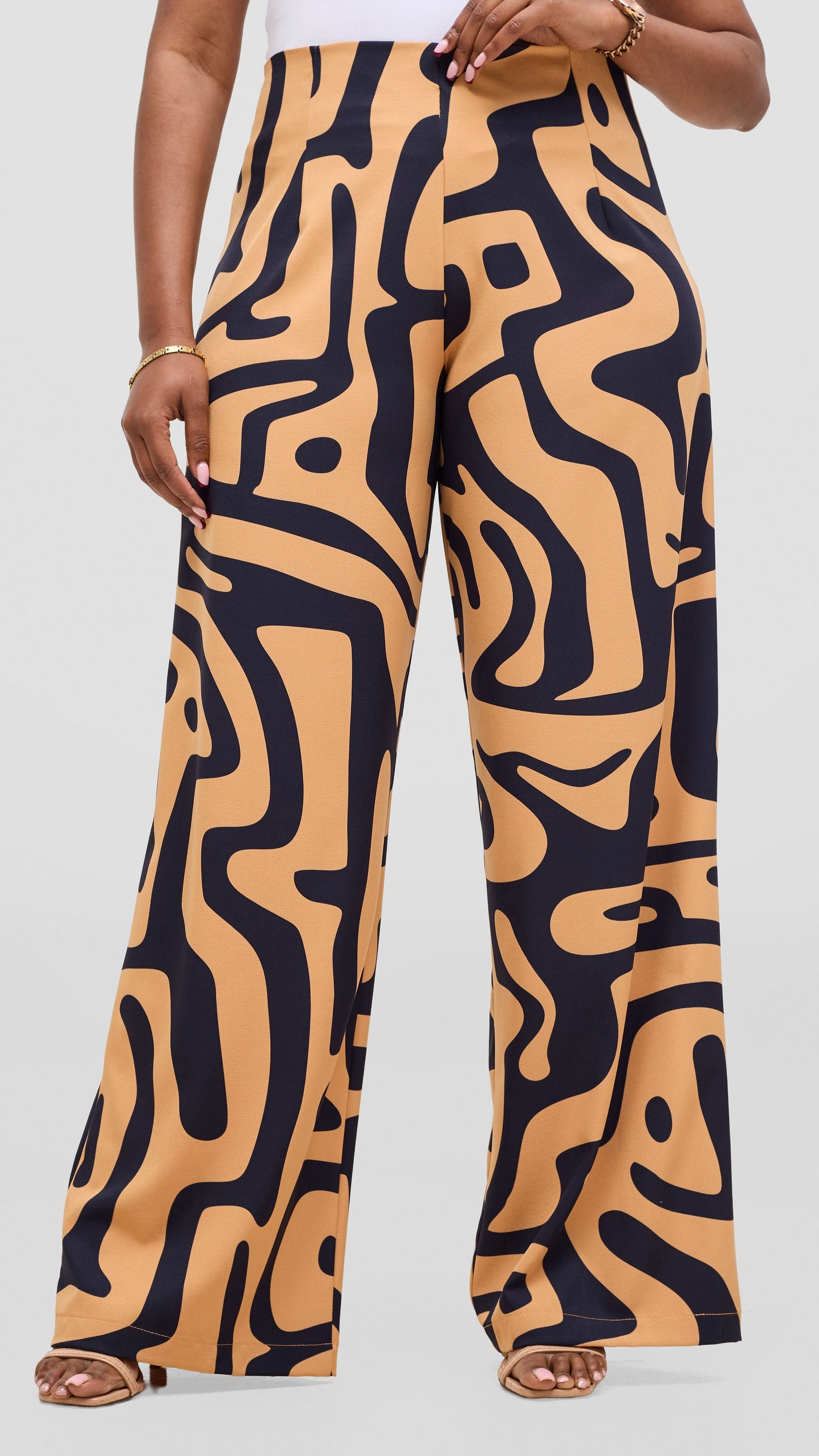 Vivo Kani Wide Leg Pants - Light Mustard / Navy Tamra Print