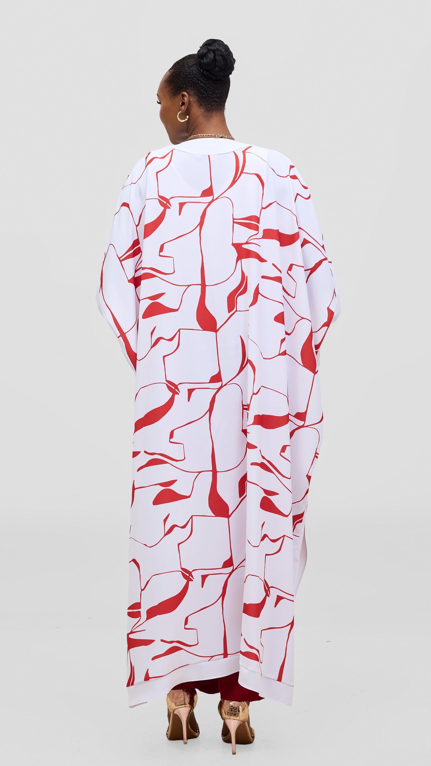 Vivo Liora Maxi Kimono - White / Red Ziza Print