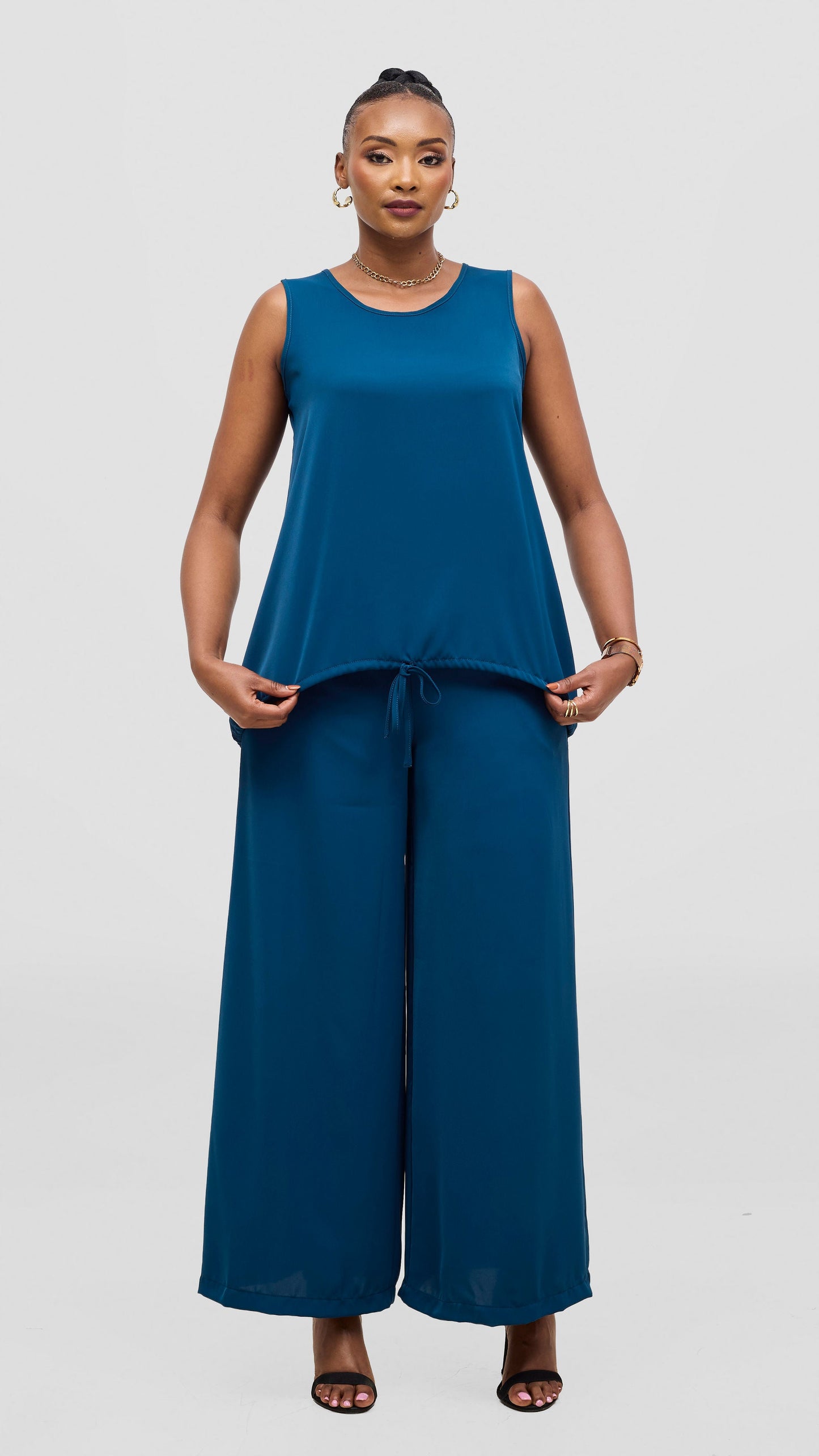Vivo Liora Sleeveless Drawstring Top - Teal