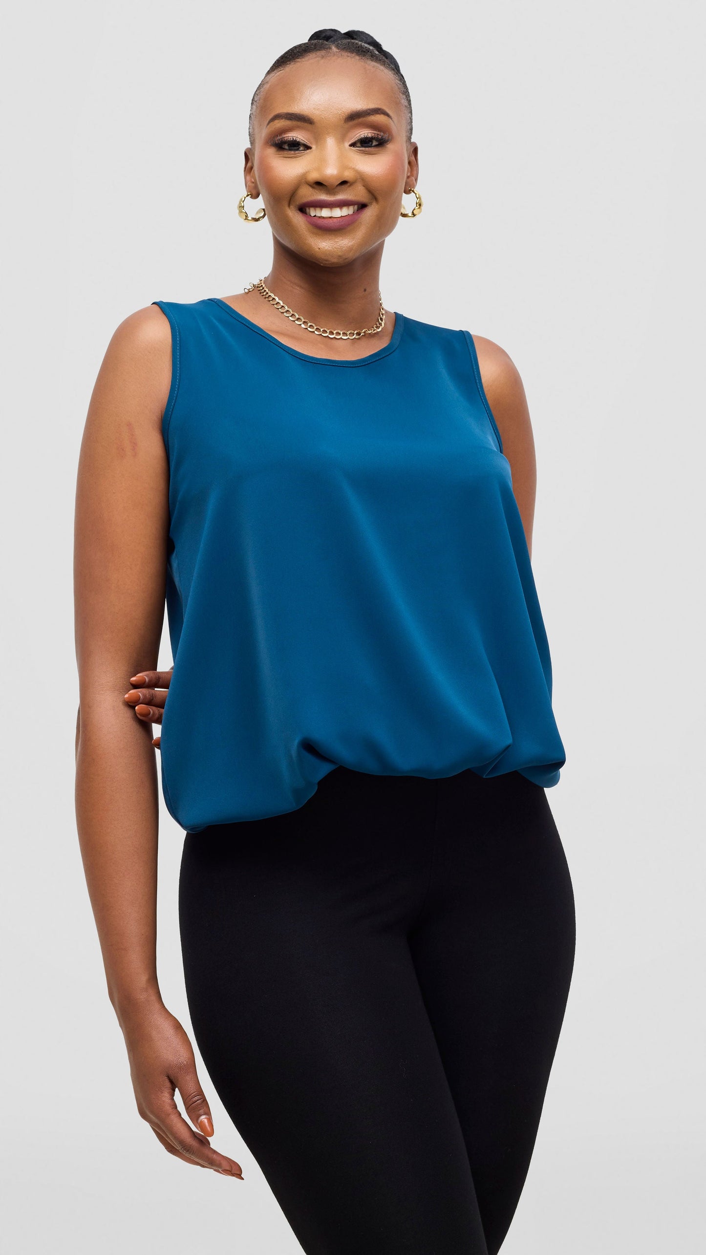 Vivo Liora Sleeveless Drawstring Top - Teal
