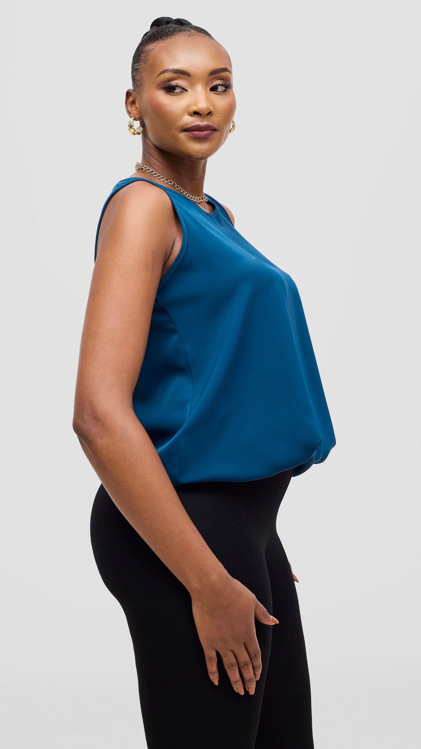 Vivo Liora Sleeveless Drawstring Top - Teal