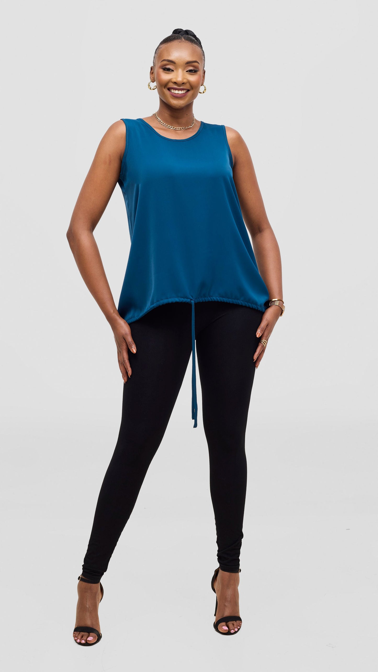 Vivo Liora Sleeveless Drawstring Top - Teal