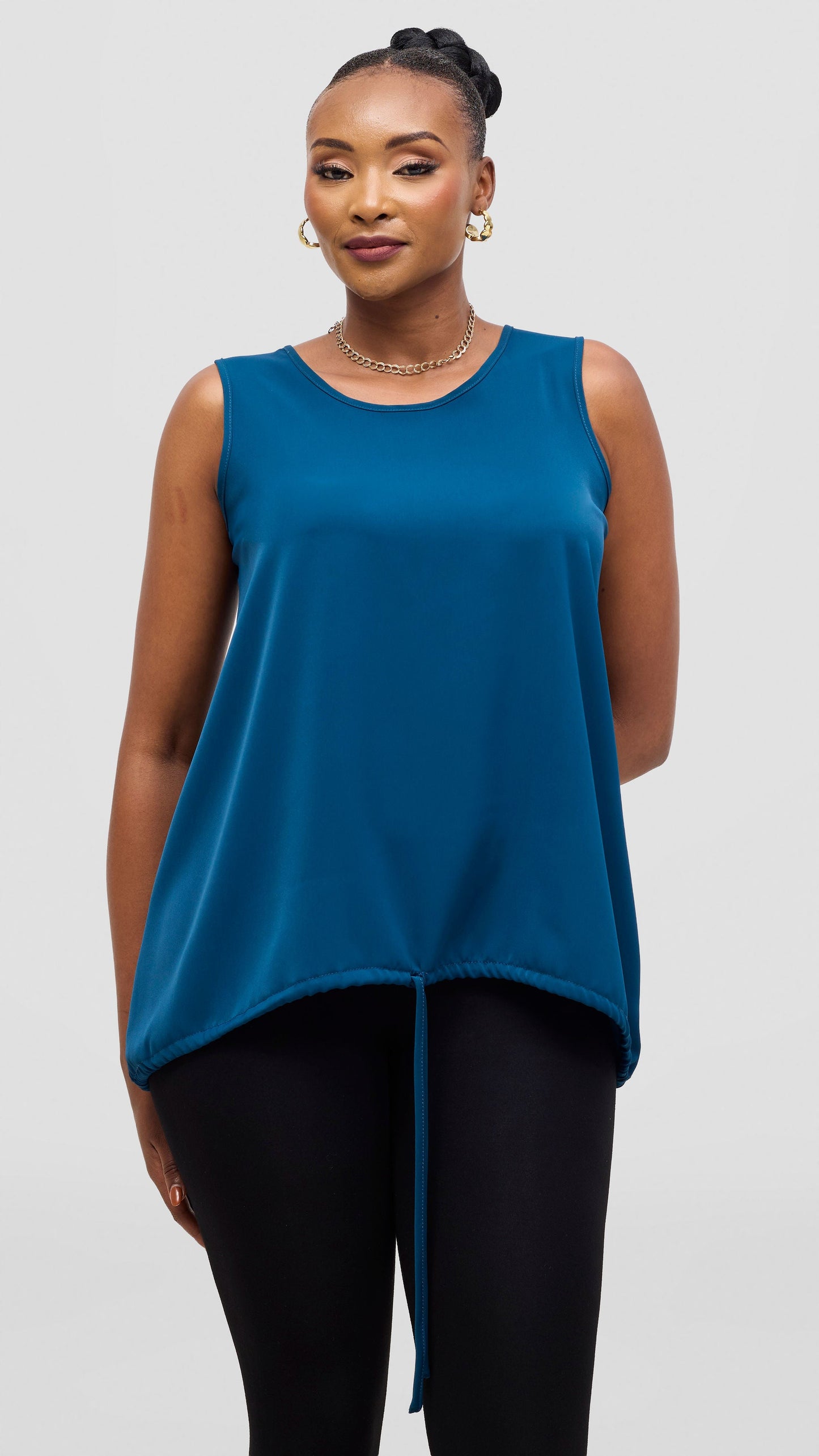 Vivo Liora Sleeveless Drawstring Top - Teal