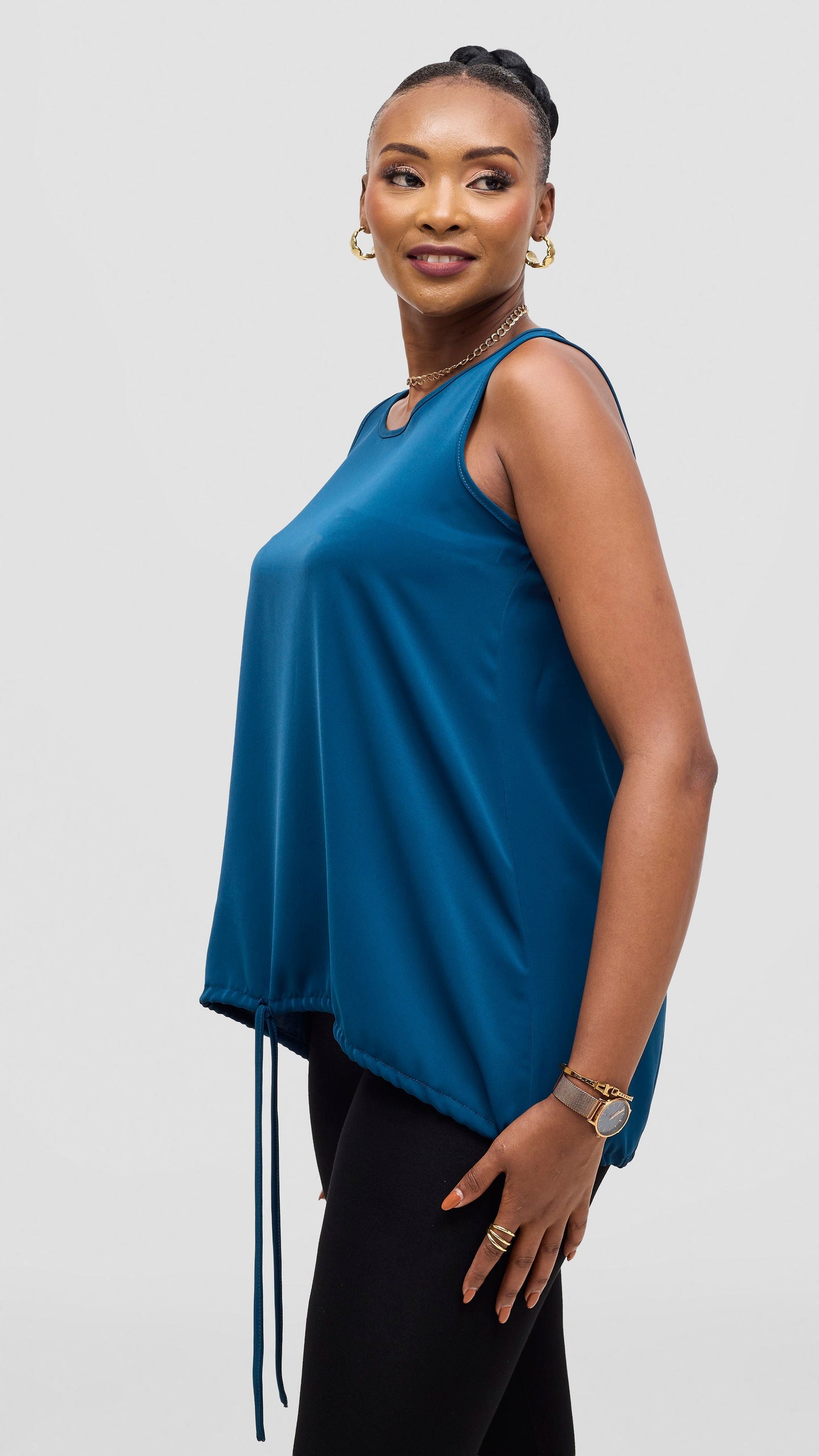 Vivo Liora Sleeveless Drawstring Top - Teal