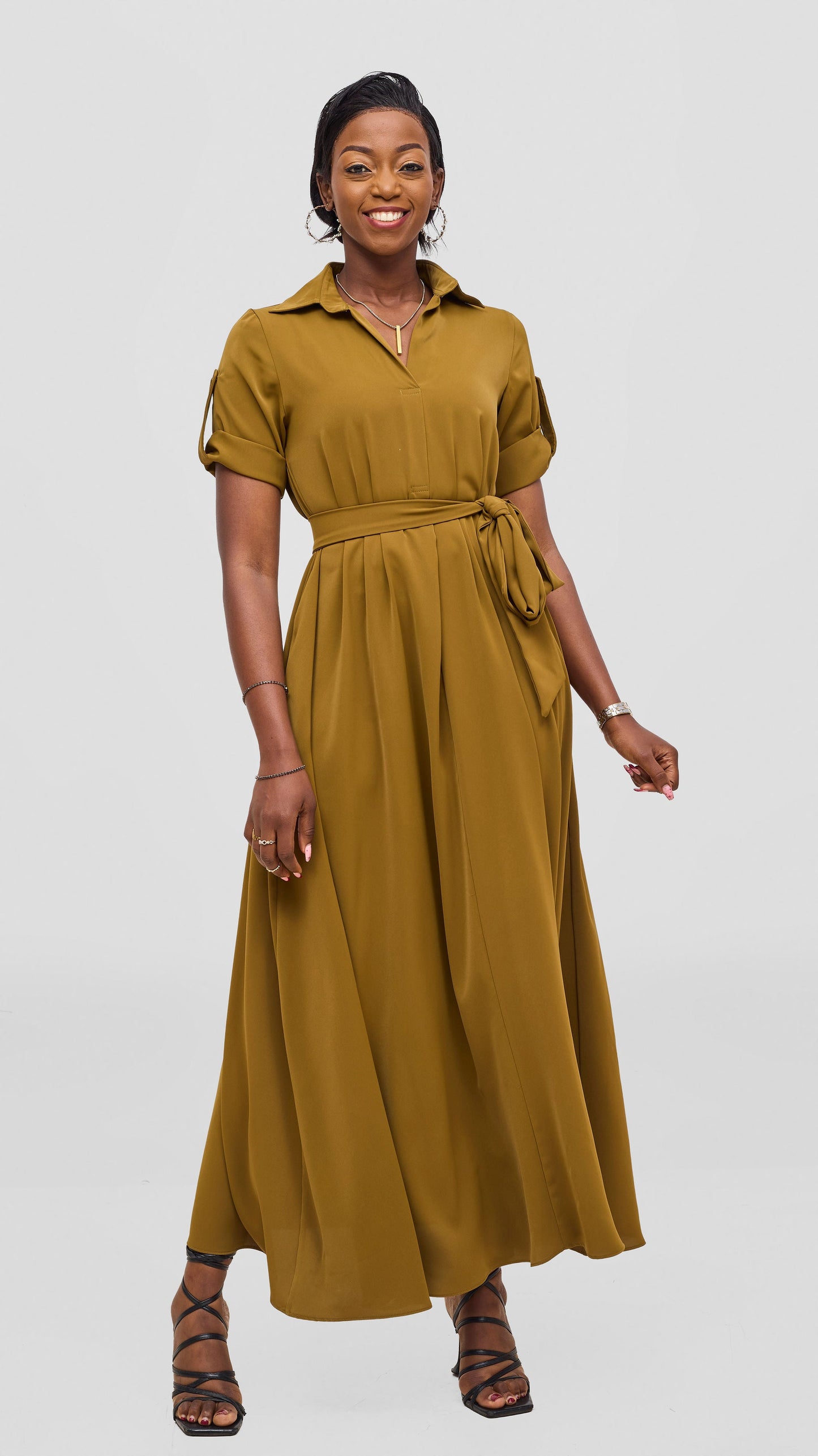 Vivo Yumi Maxi Shirt Dress - Dark Olive