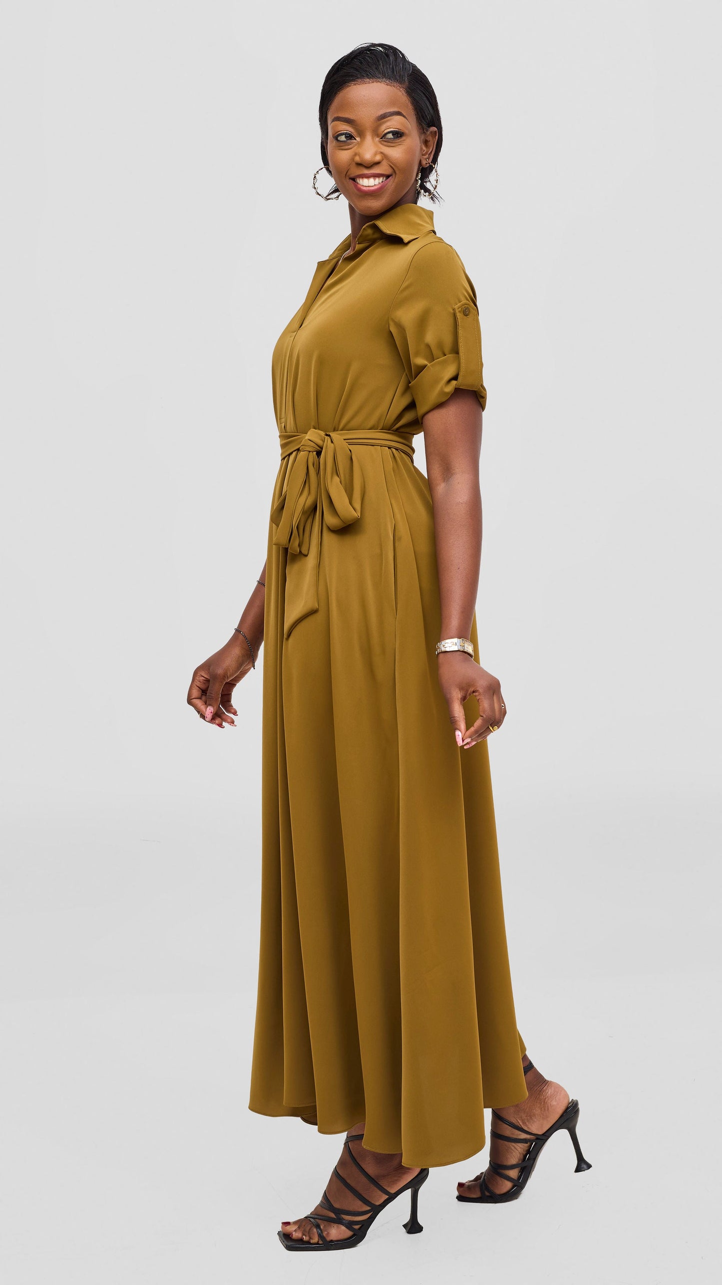 Vivo Yumi Maxi Shirt Dress - Dark Olive