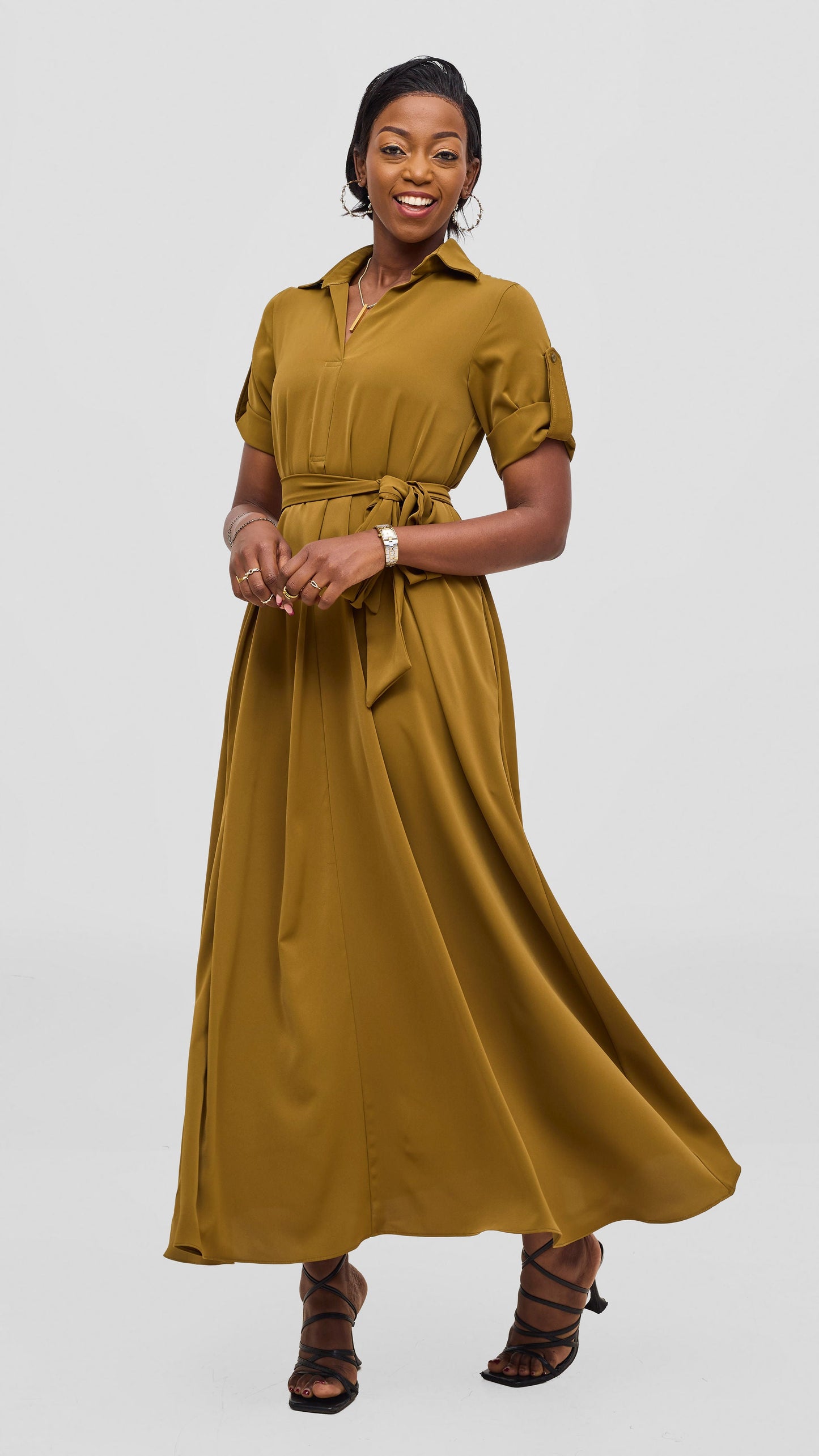 Vivo Yumi Maxi Shirt Dress - Dark Olive