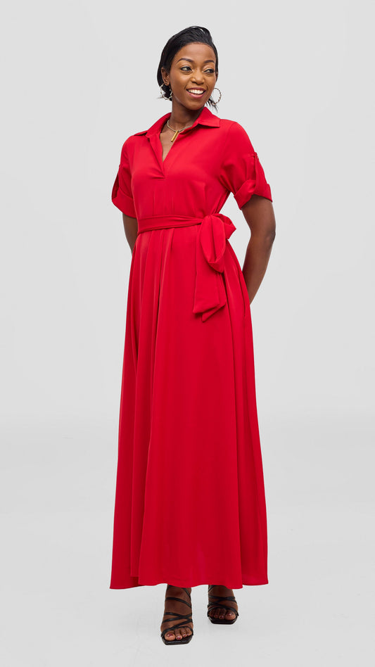 Vivo Yumi Maxi Shirt Dress - Dark Red