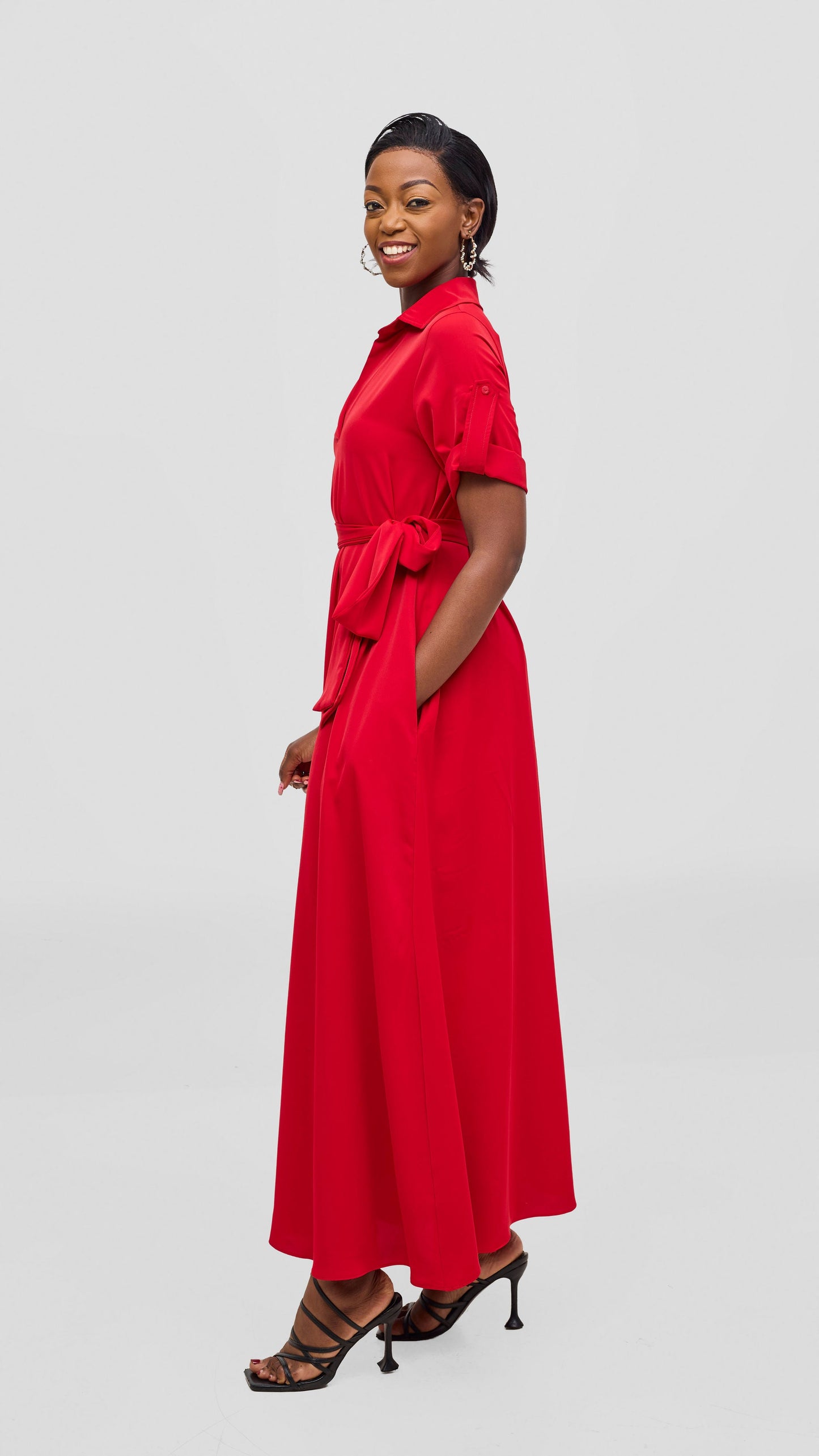 Vivo Yumi Maxi Shirt Dress - Dark Red