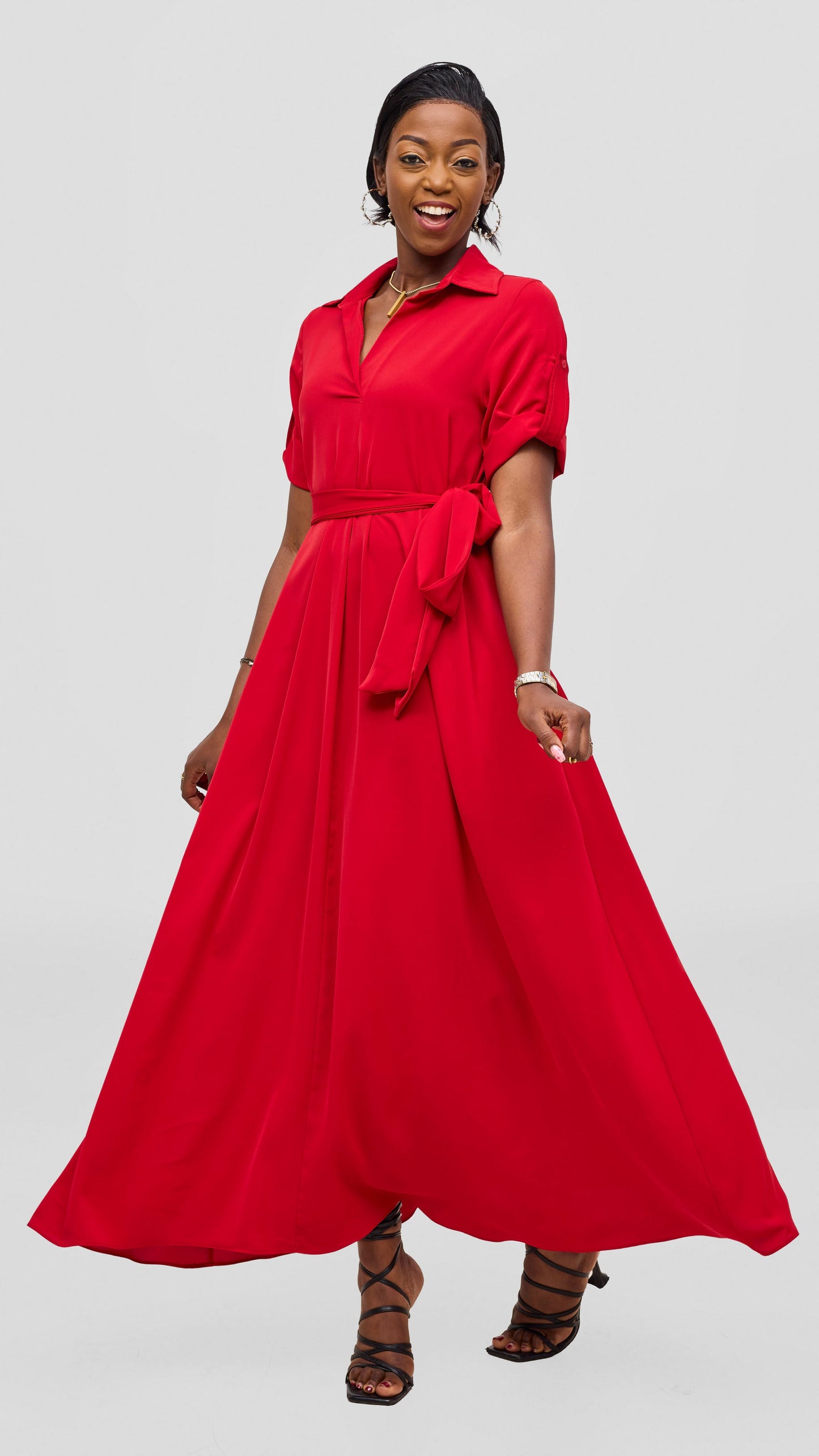 Vivo Yumi Maxi Shirt Dress - Dark Red