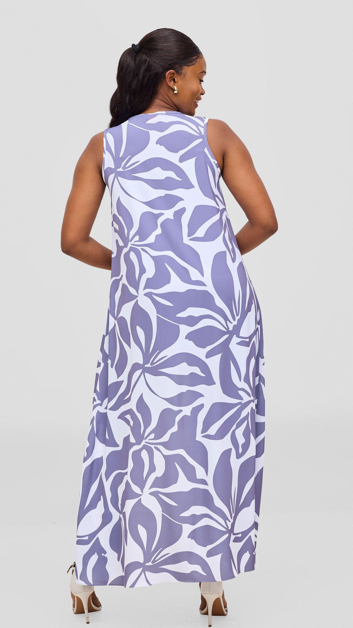 Vivo Talia Front Slit Maxi Top - White / Lilac Alia Print