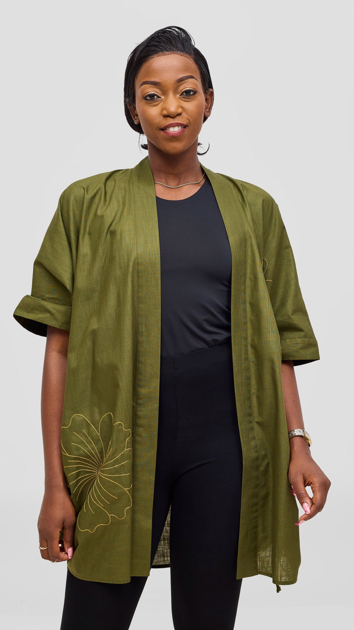 Vivo Liora Drawstring Kimono Sleeve Top - Olive Green