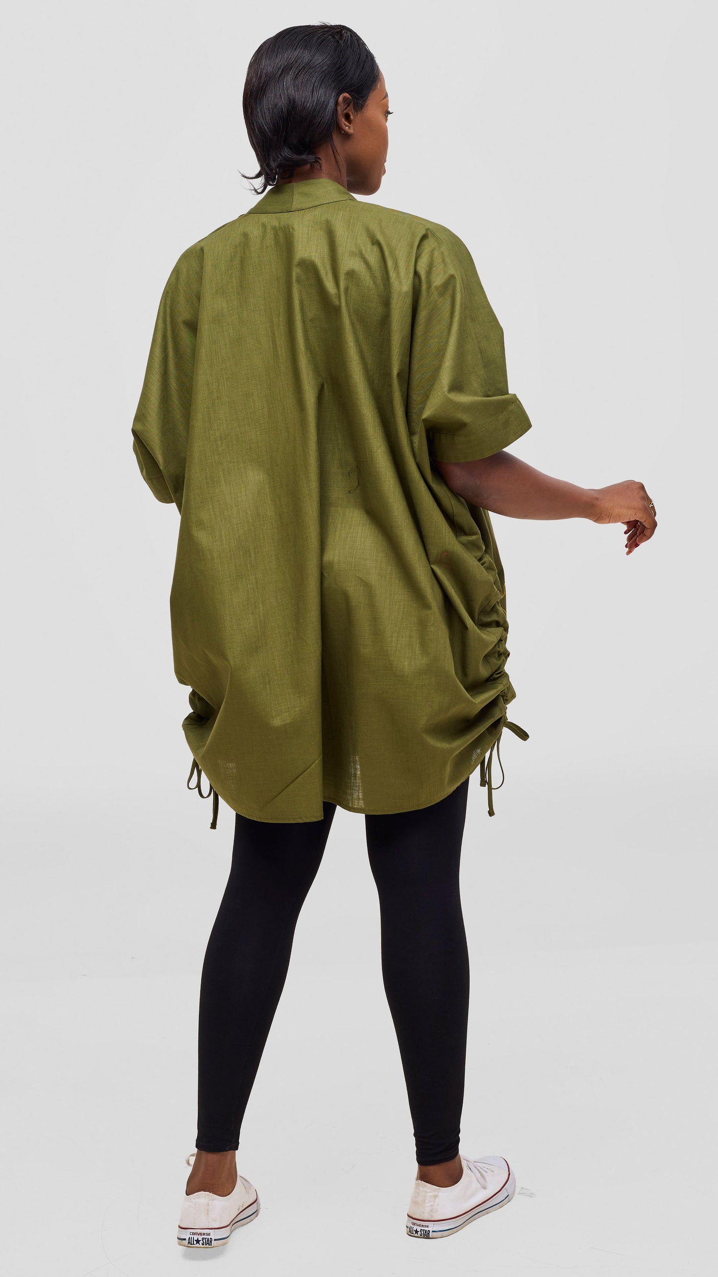 Vivo Liora Drawstring Kimono Sleeve Top - Olive Green