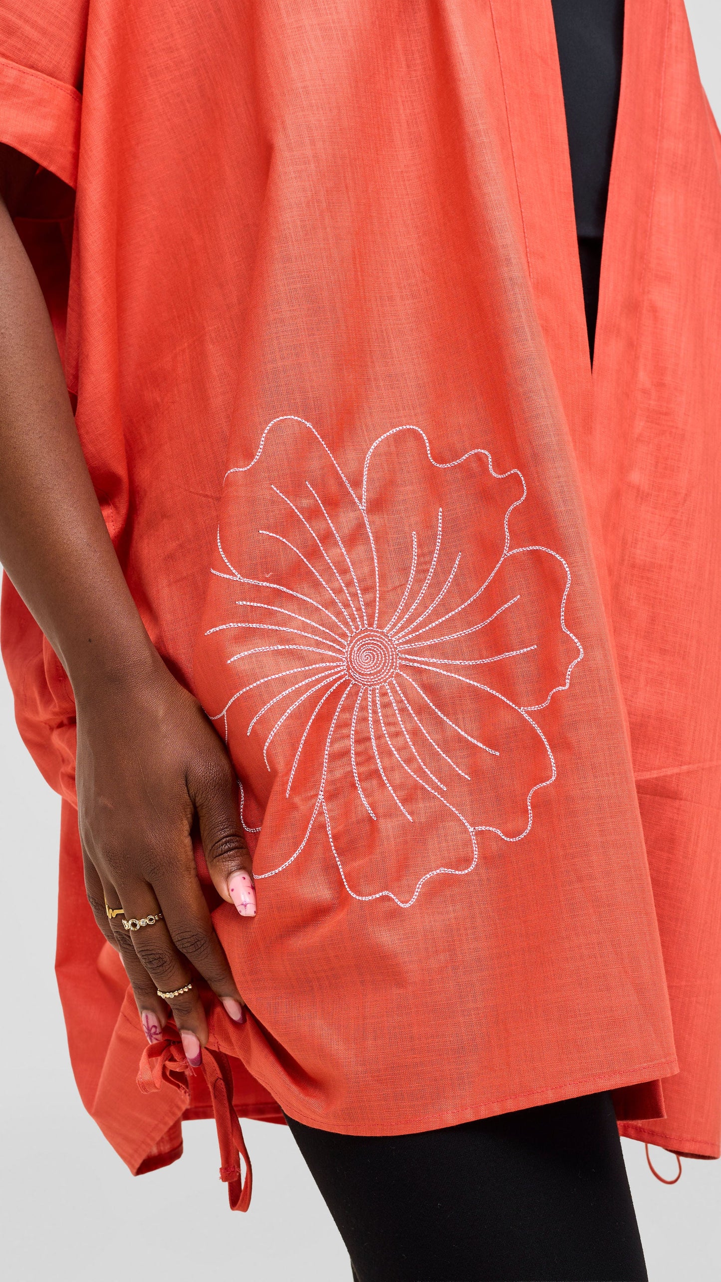 Safari by Vivo Zehra Embroidered Linen Kimono - Coral