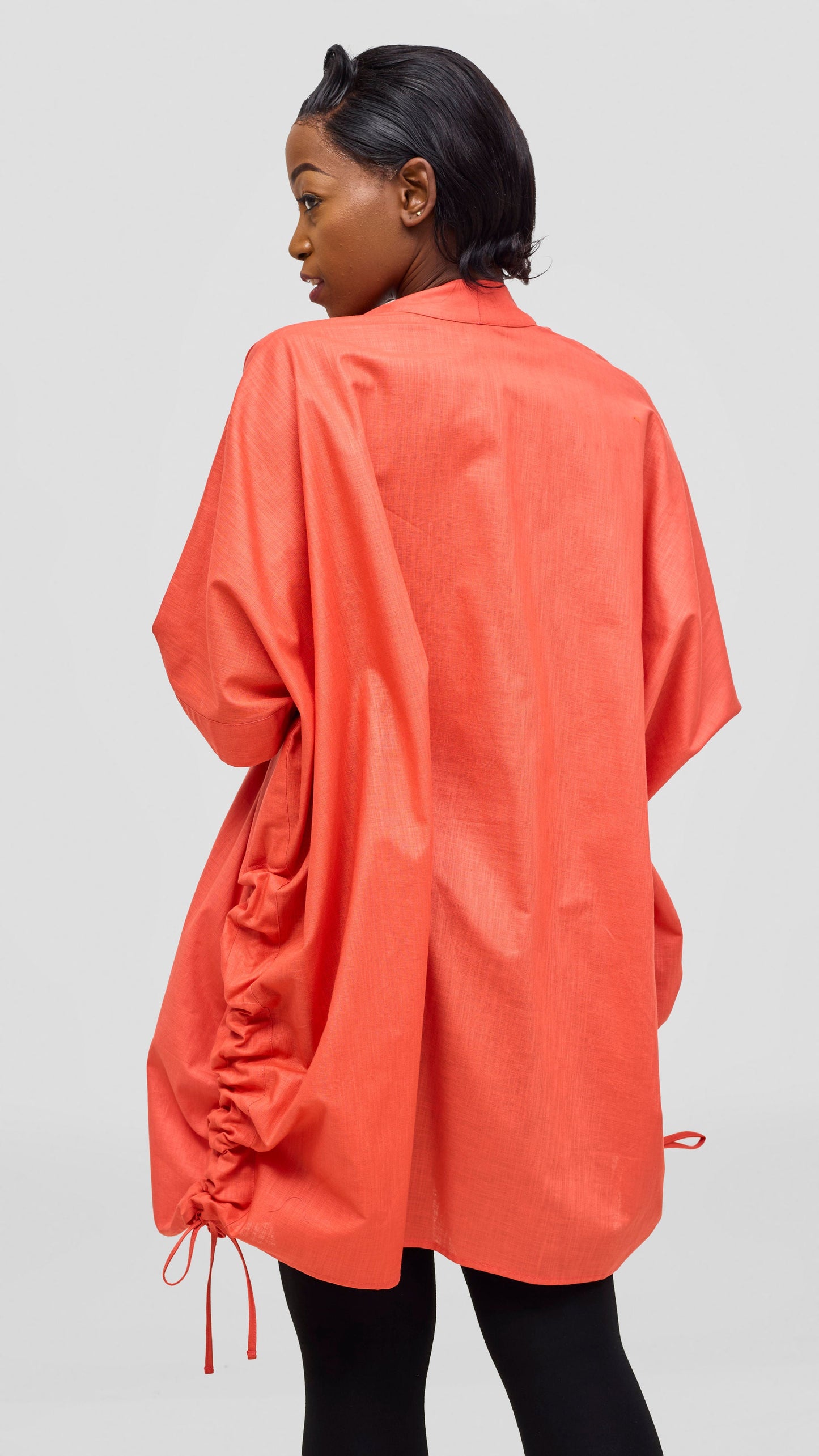 Safari by Vivo Zehra Embroidered Linen Kimono - Coral
