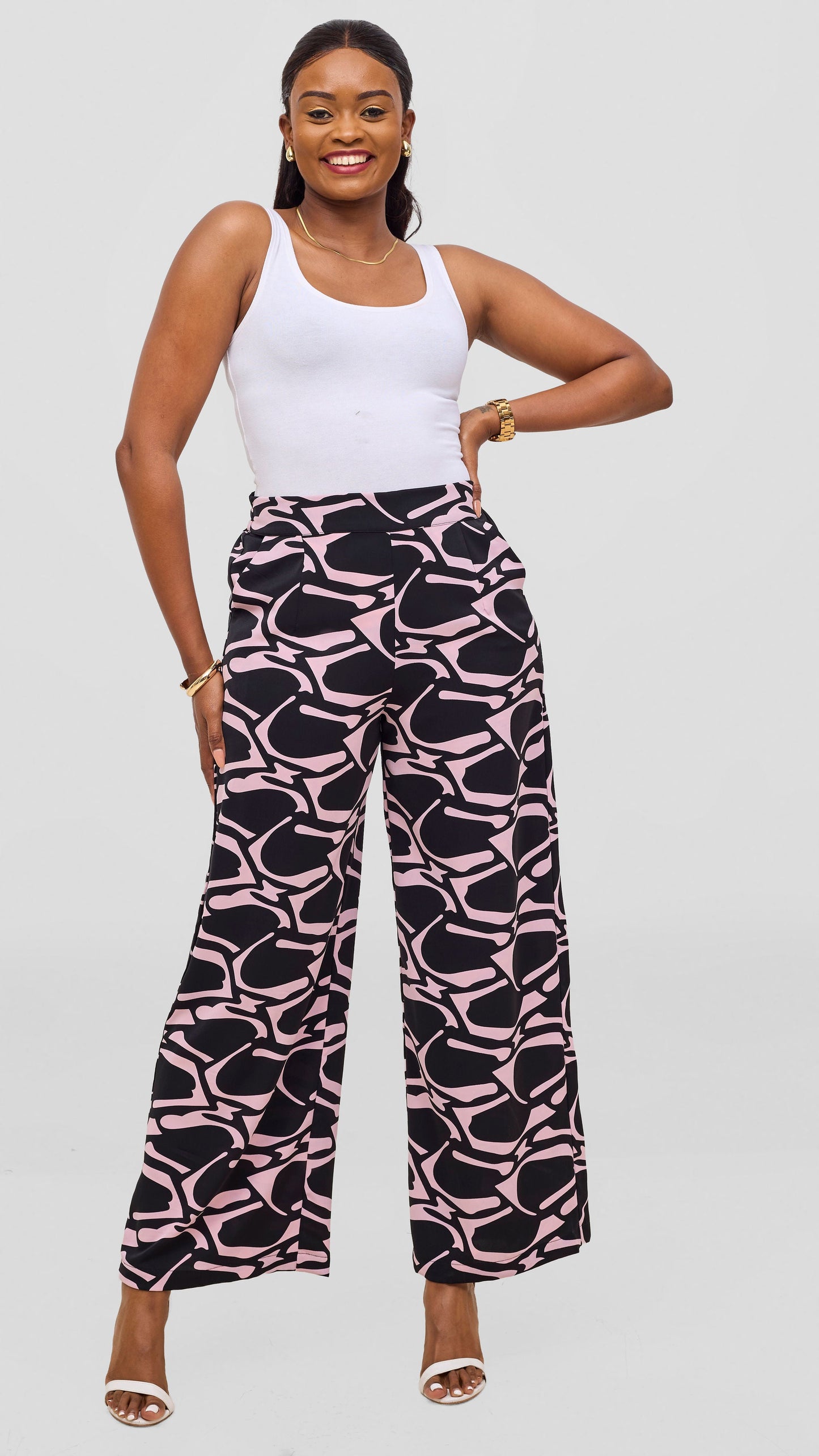 Vivo Maisha Kimono & Pant Set - Light Pink / Black Print
