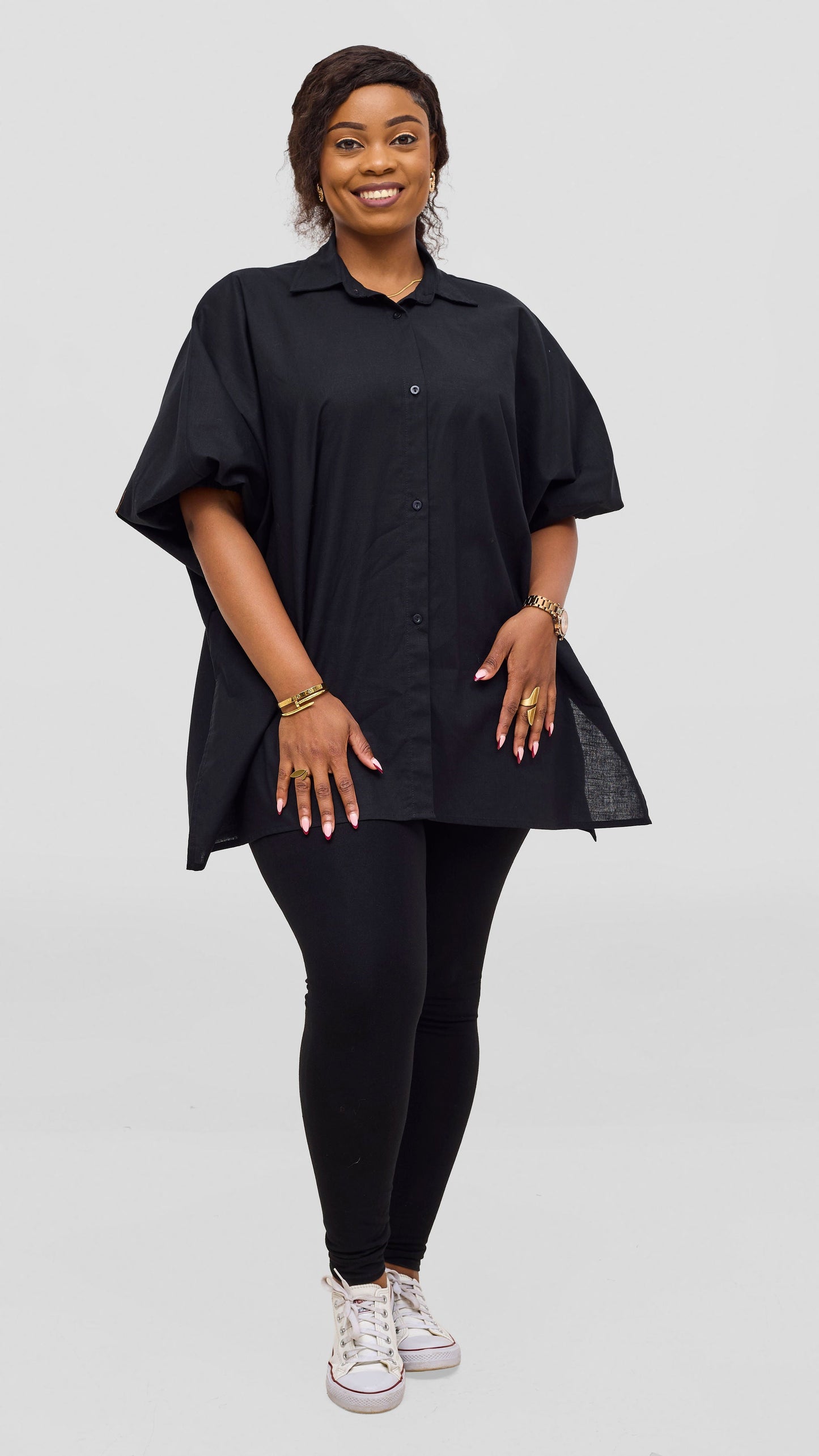 Safari by Vivo Zehra Extra Wide Linen Shirt - Black