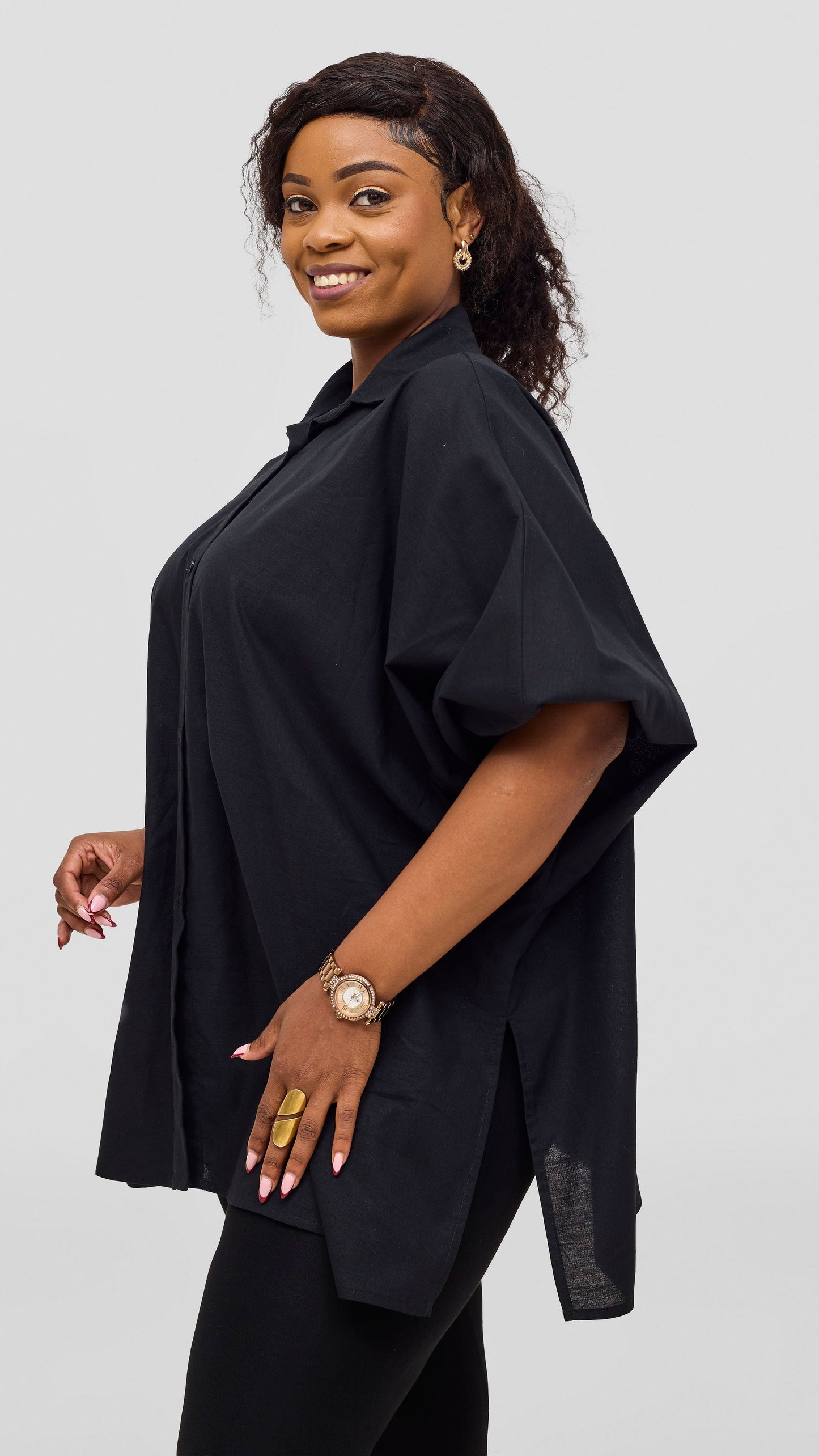 Safari by Vivo Zehra Extra Wide Linen Shirt - Black