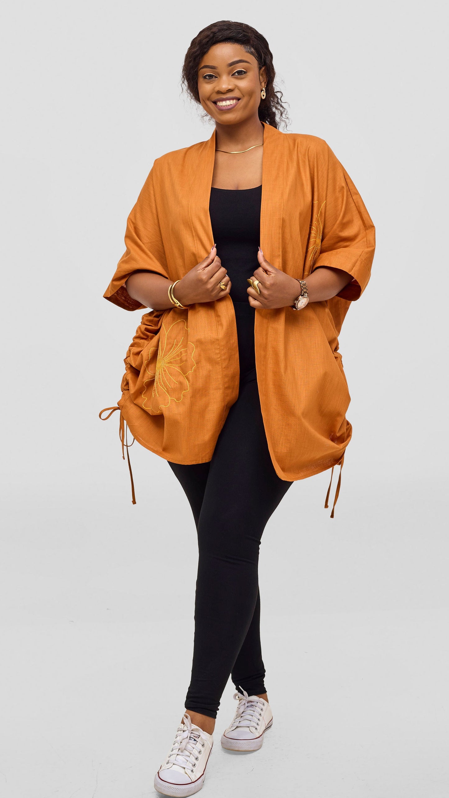 Safari by Vivo Zehra Embroidered Linen Kimono - Rust