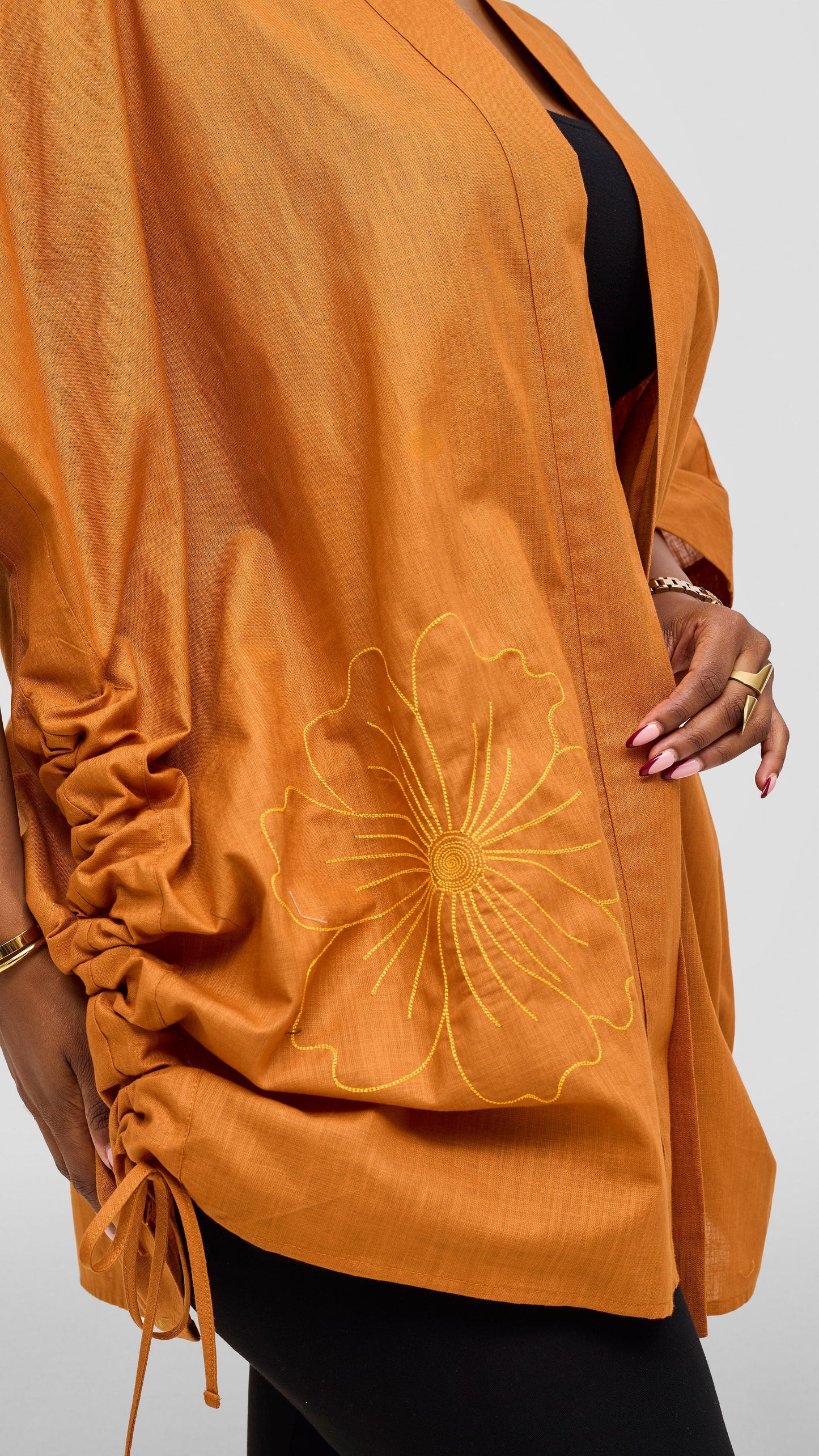 Safari by Vivo Zehra Embroidered Linen Kimono - Rust